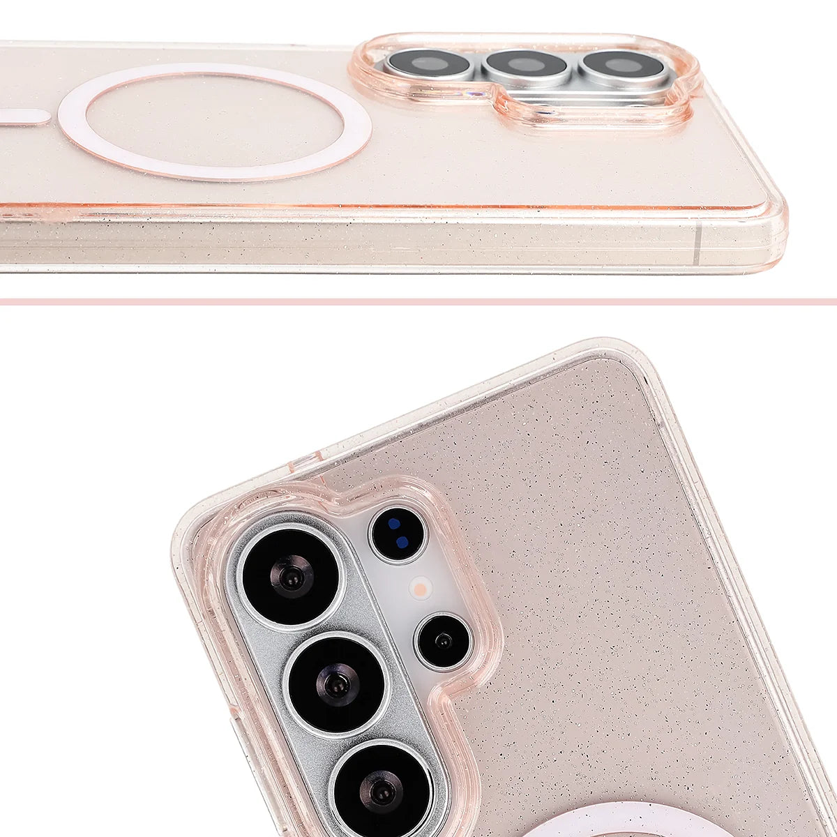 Glitzer Hülle mit Magnetring für Galaxy S26 Ultra, Bizon Case SparklO, Transparent-Hellorange mit Glitzer