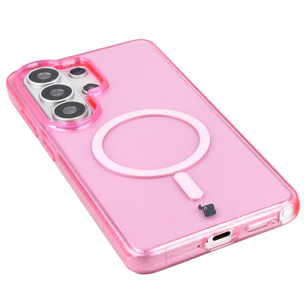 Glitzer Hülle mit Magnetring für Galaxy S26 Ultra, Bizon Case SparklO, Transparent-Rosa mit Glitzer