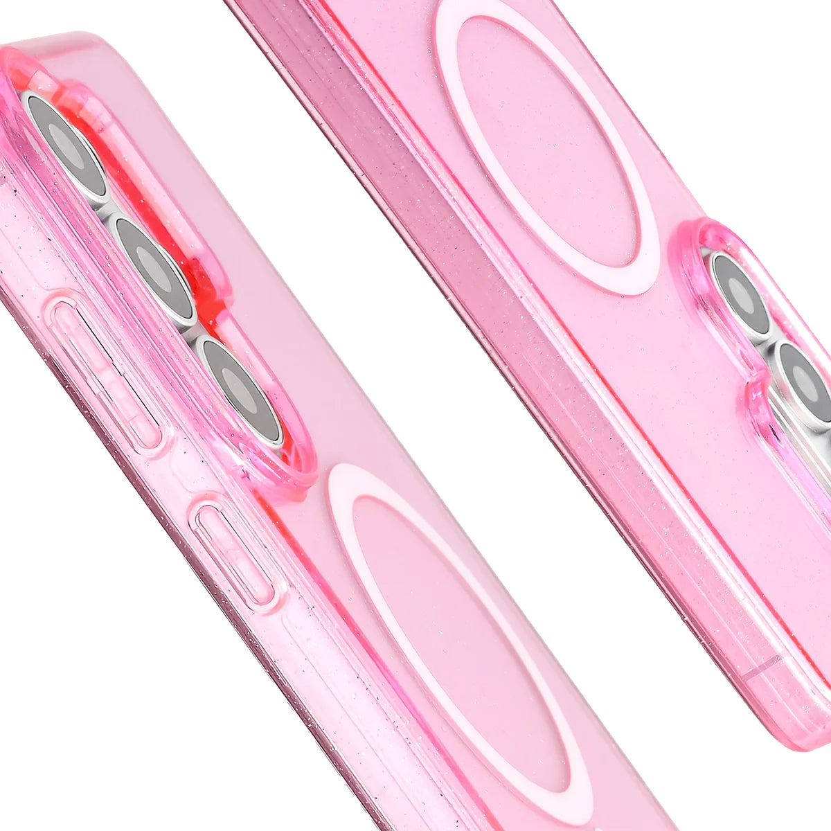 Glitzer Hülle mit Magnetring für Galaxy S26 Ultra, Bizon Case SparklO, Transparent-Rosa mit Glitzer