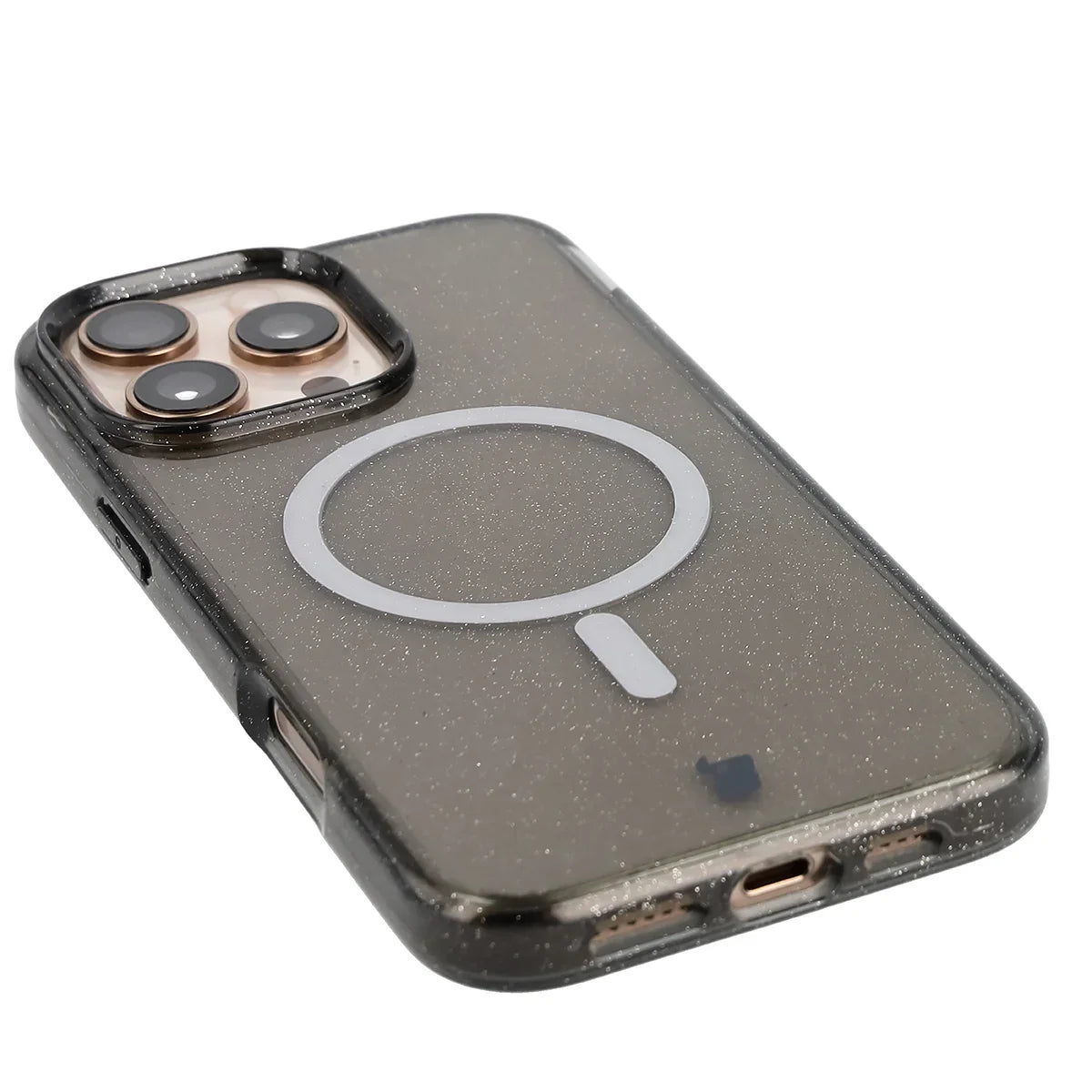 Glitzer Hülle mit Magnetring für iPhone 16 Pro Max, Bizon Case SparklO, Transparent-Schwarz mit Glitzer