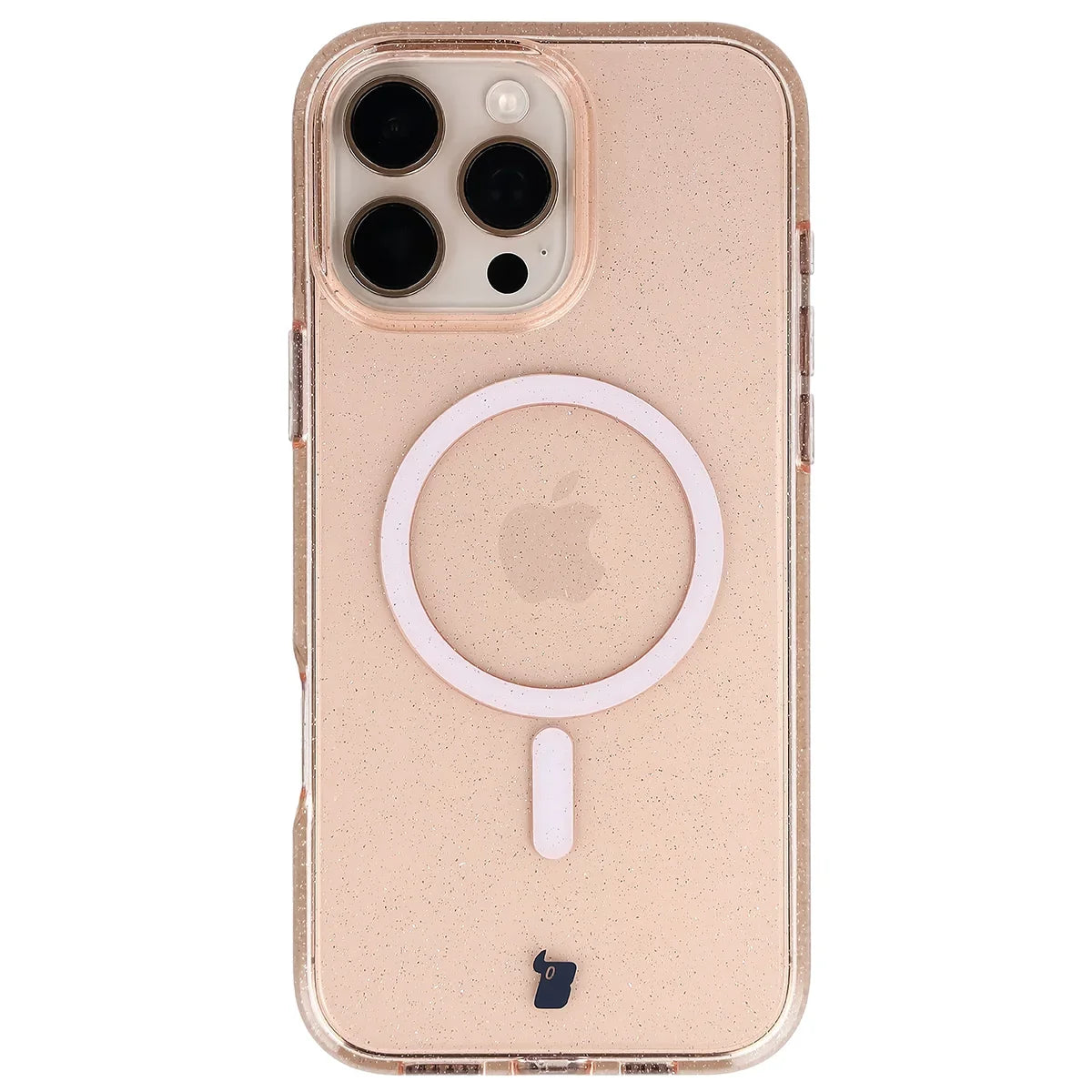 Glitzer Hülle mit Magnetring für iPhone 16 Pro Max, Bizon Case SparklO, Transparent-Hellorange mit Glitzer