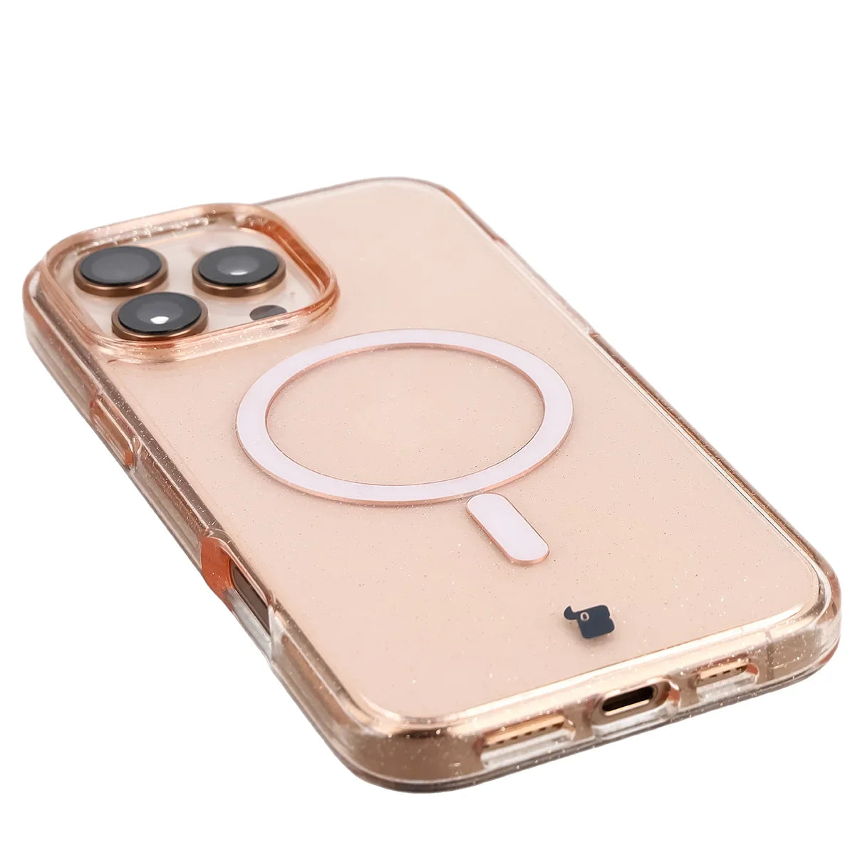 Glitzer Hülle mit Magnetring für iPhone 16 Pro Max, Bizon Case SparklO, Transparent-Hellorange mit Glitzer