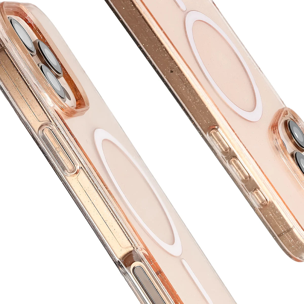 Glitzer Hülle mit Magnetring für iPhone 16 Pro Max, Bizon Case SparklO, Transparent-Hellorange mit Glitzer