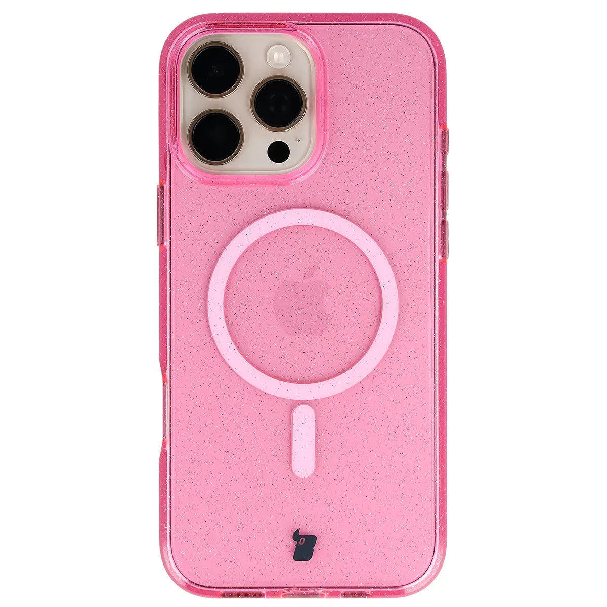 Glitzer Hülle mit Magnetring für iPhone 16 Pro Max, Bizon Case SparklO, Transparent-Rosa mit Glitzer