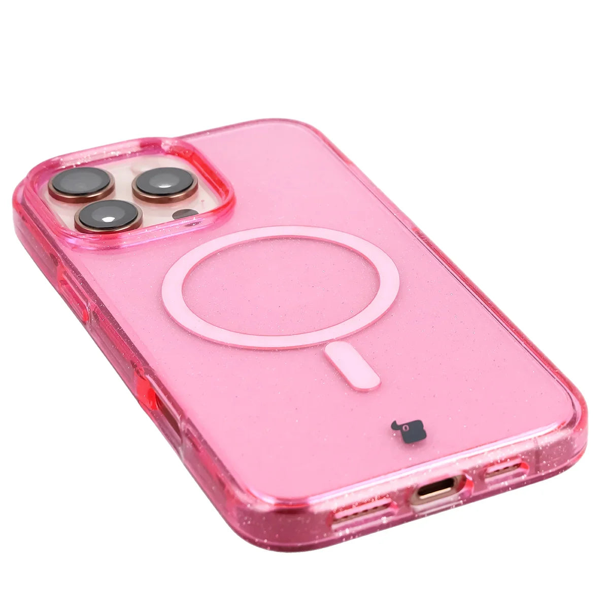 Glitzer Hülle mit Magnetring für iPhone 16 Pro Max, Bizon Case SparklO, Transparent-Rosa mit Glitzer