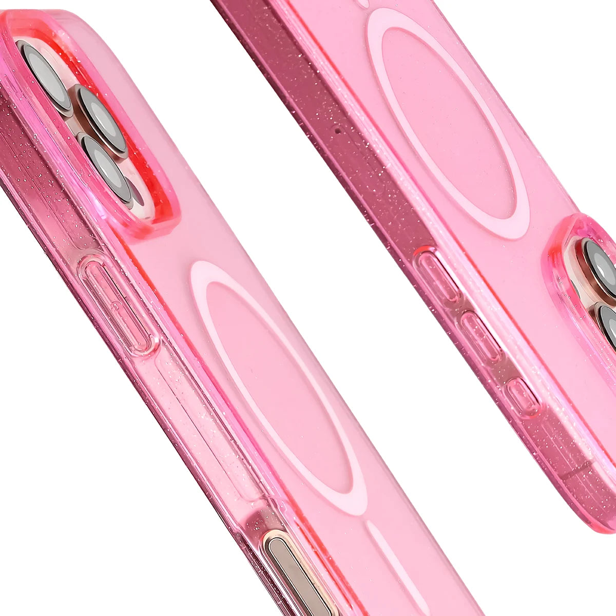 Glitzer Hülle mit Magnetring für iPhone 16 Pro Max, Bizon Case SparklO, Transparent-Rosa mit Glitzer