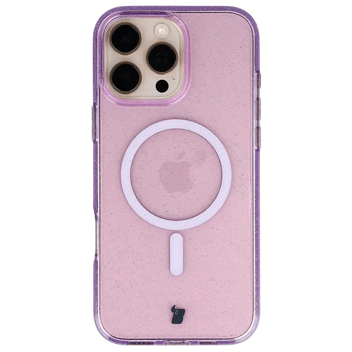 Glitzer Hülle mit Magnetring für iPhone 16 Pro Max, Bizon Case SparklO, Transparent-Violet mit Glitzer