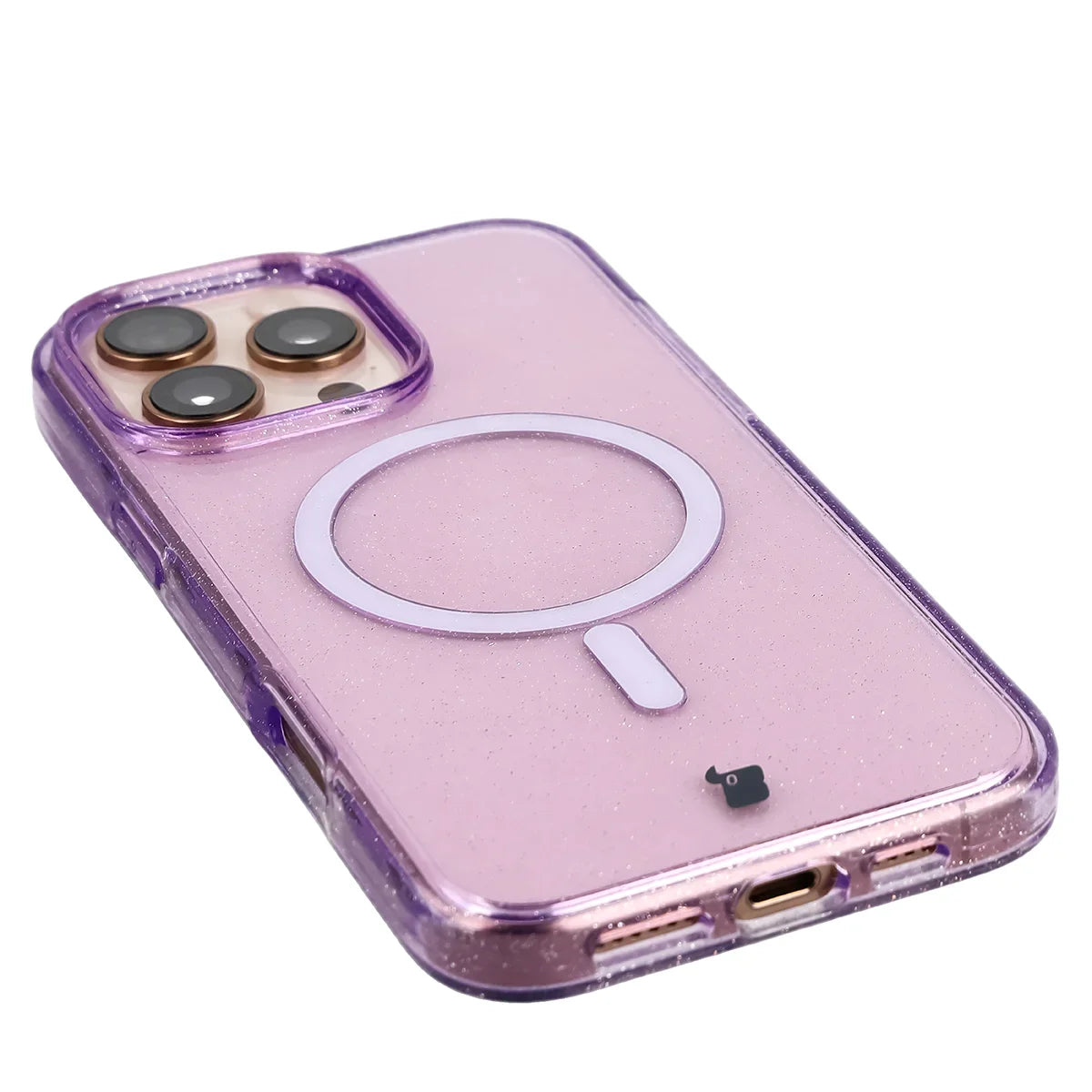 Glitzer Hülle mit Magnetring für iPhone 16 Pro Max, Bizon Case SparklO, Transparent-Violet mit Glitzer
