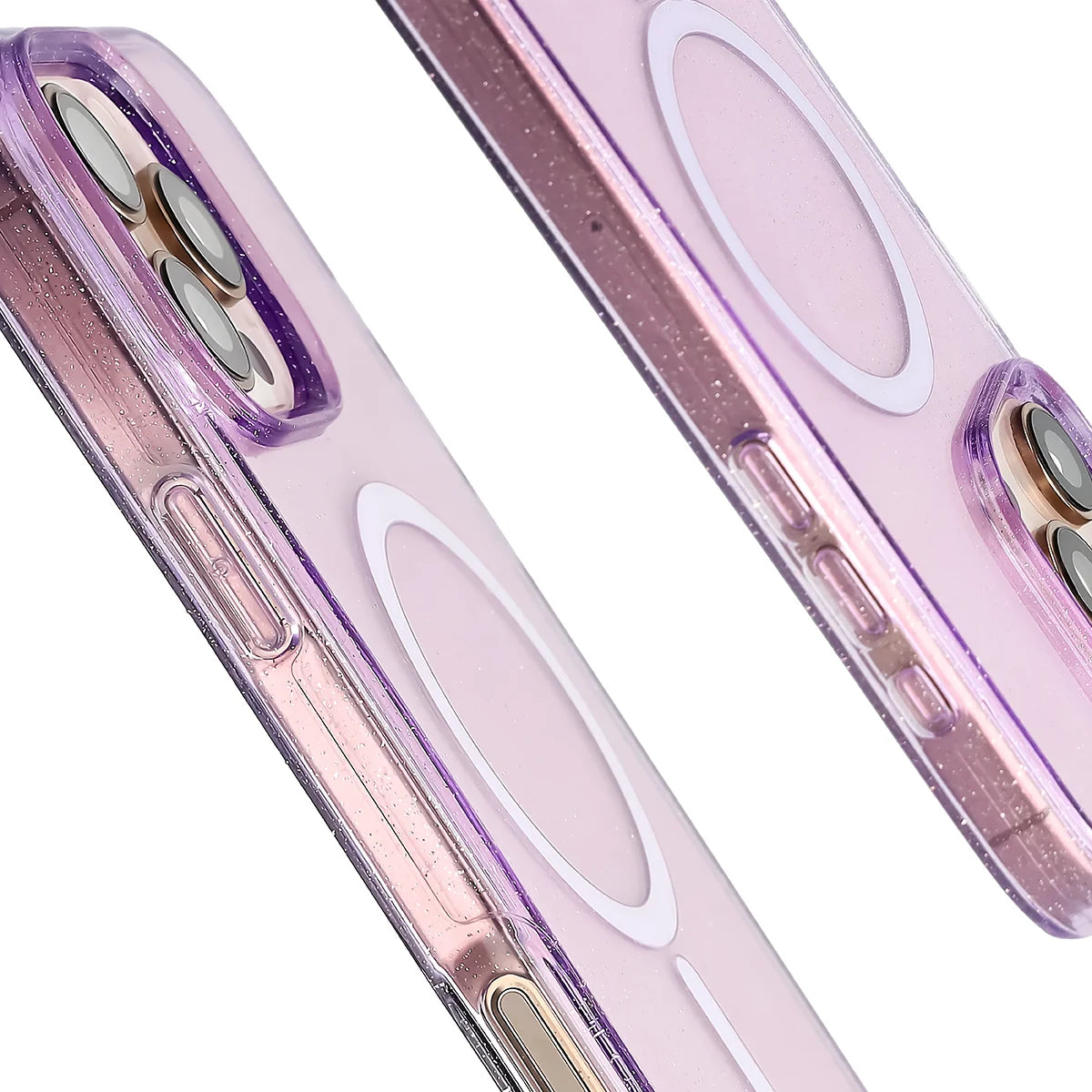 Glitzer Hülle mit Magnetring für iPhone 16 Pro Max, Bizon Case SparklO, Transparent-Violet mit Glitzer