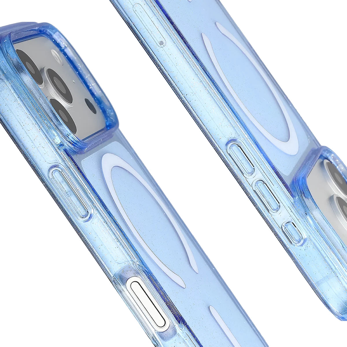 Glitzer Hülle mit Magnetring für iPhone 18 Pro / 17 Pro, Bizon Case SparklO, Transparent-Hellblau mit Glitzer (4/6)