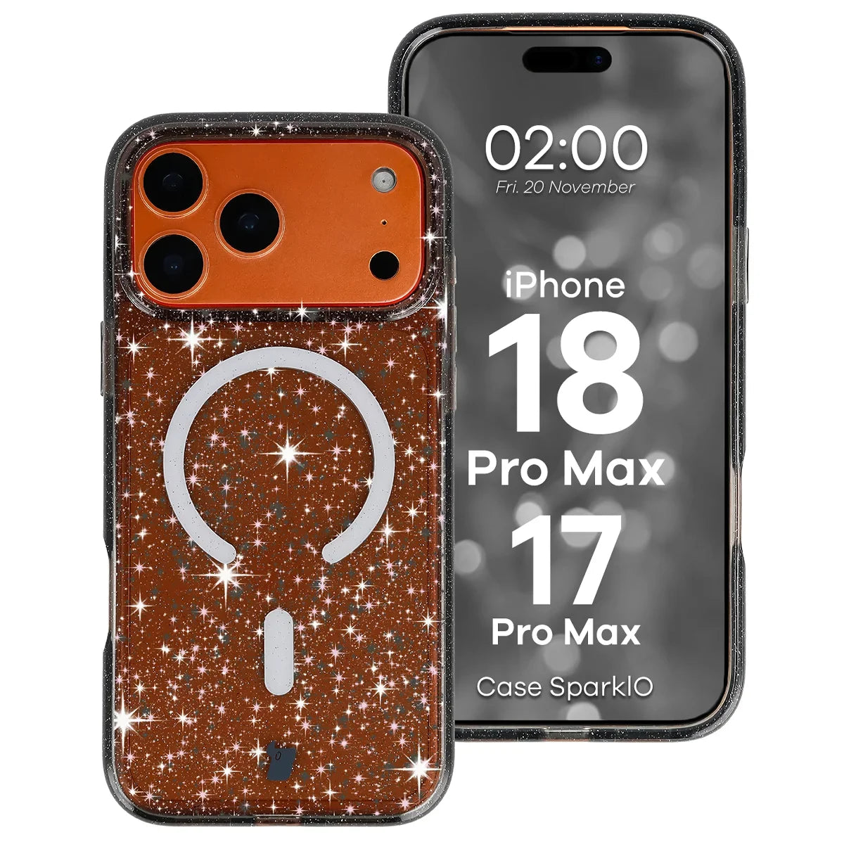 Glitzer Hülle mit Magnetring für iPhone 18 Pro Max / 17 Pro Max, Bizon Case SparklO, Transparent-Schwarz mit Glitzer