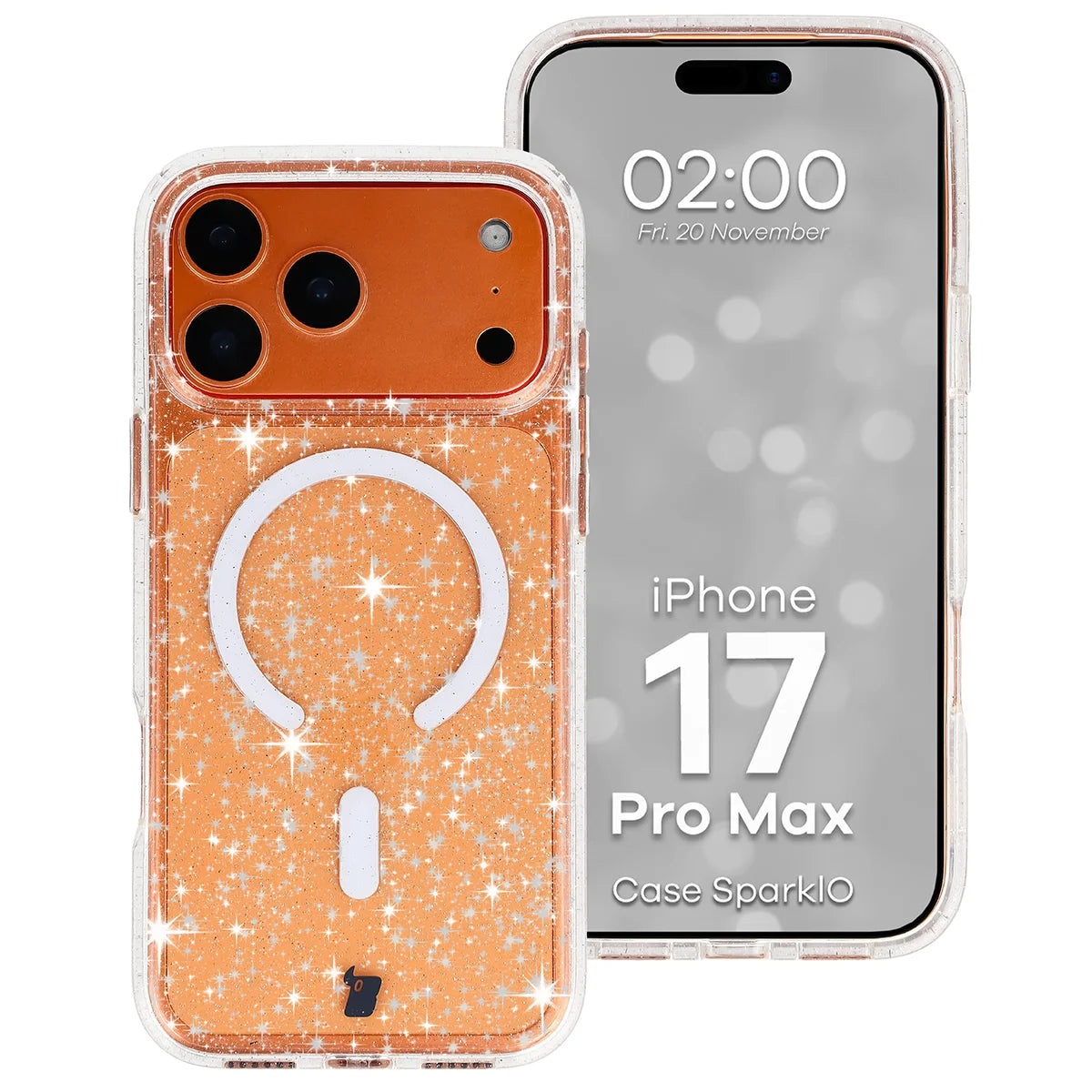 Glitzer Hülle mit Magnetring für iPhone 17 Pro Max, Bizon Case SparklO, Transparent mit Glitzer