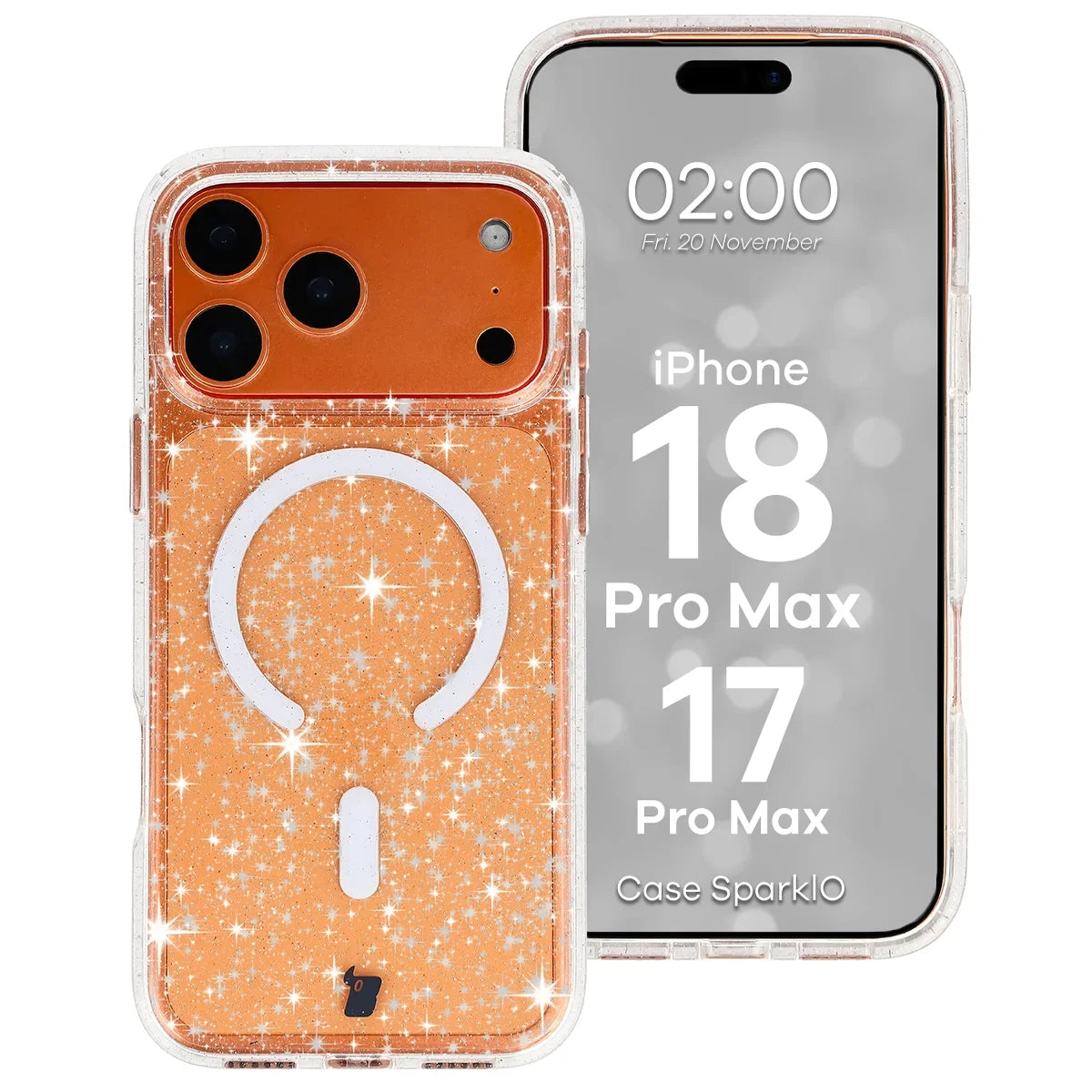 Glitzer Hülle mit Magnetring für iPhone 18 Pro Max / 17 Pro Max, Bizon Case SparklO, Transparent mit Glitzer