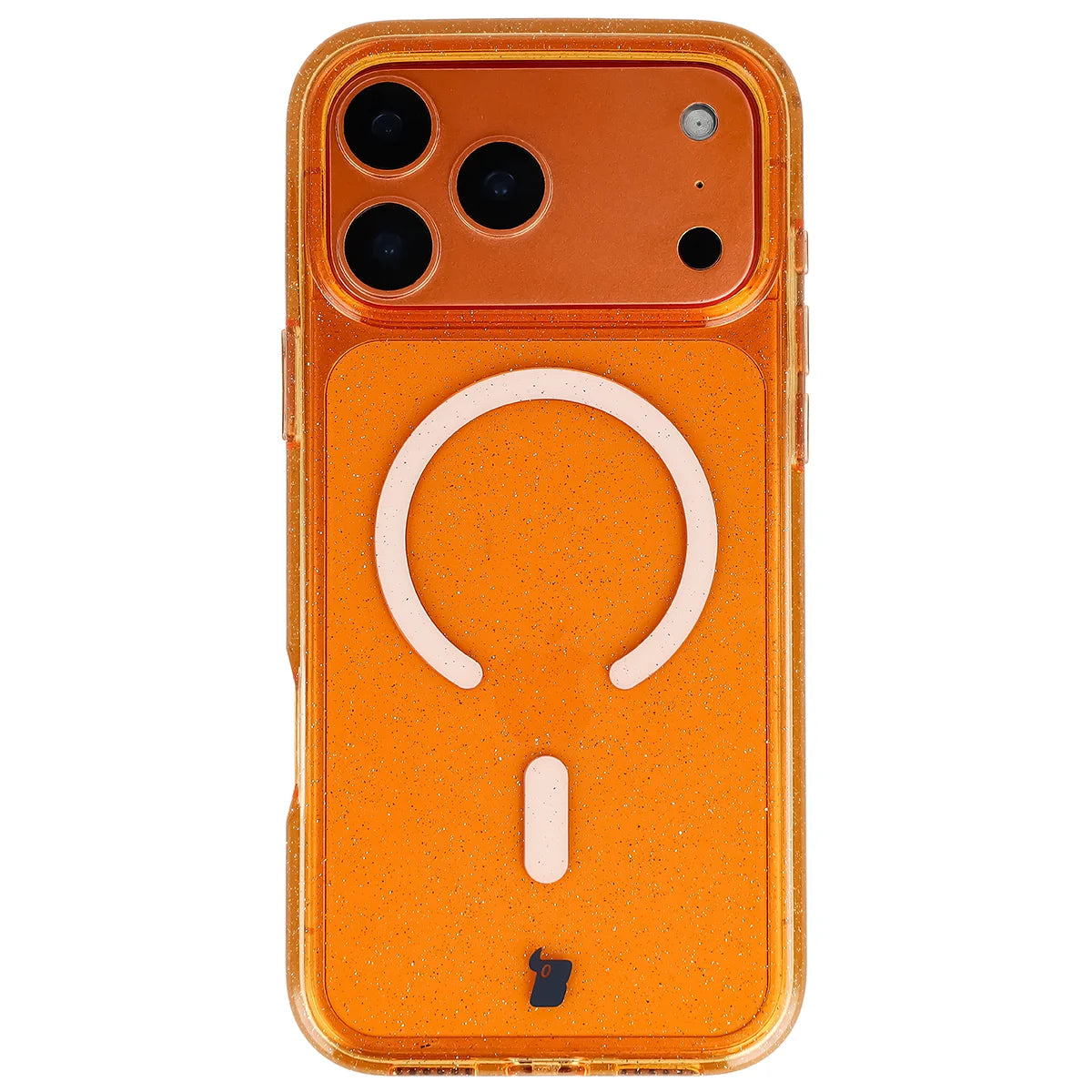 Glitzer Hülle mit Magnetring für iPhone 17 Pro Max, Bizon Case SparklO, Transparent-Orange mit Glitzer