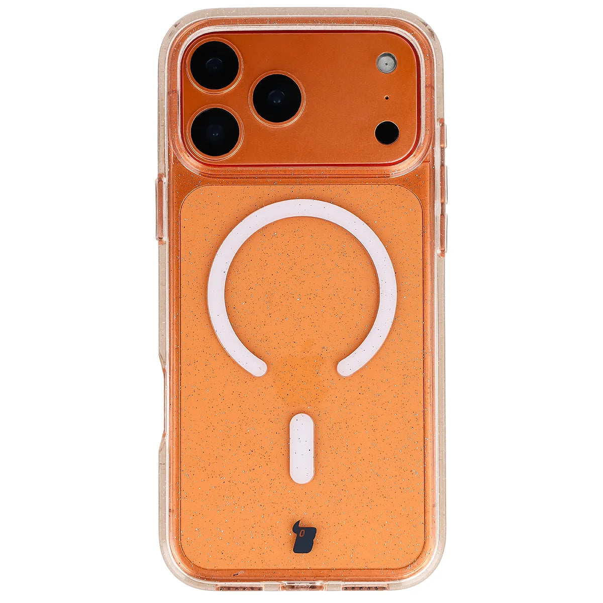 Glitzer Hülle mit Magnetring für iPhone 17 Pro Max, Bizon Case SparklO, Transparent-Hellorange mit Glitzer