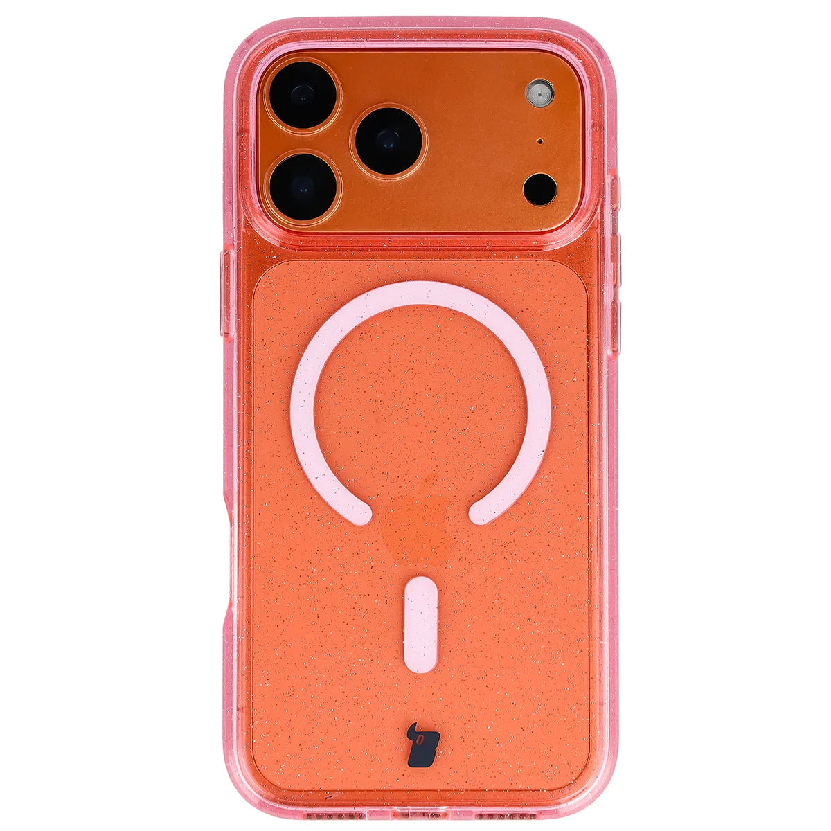 Glitzer Hülle mit Magnetring für iPhone 17 Pro Max, Bizon Case SparklO, Transparent-Rosa mit Glitzer