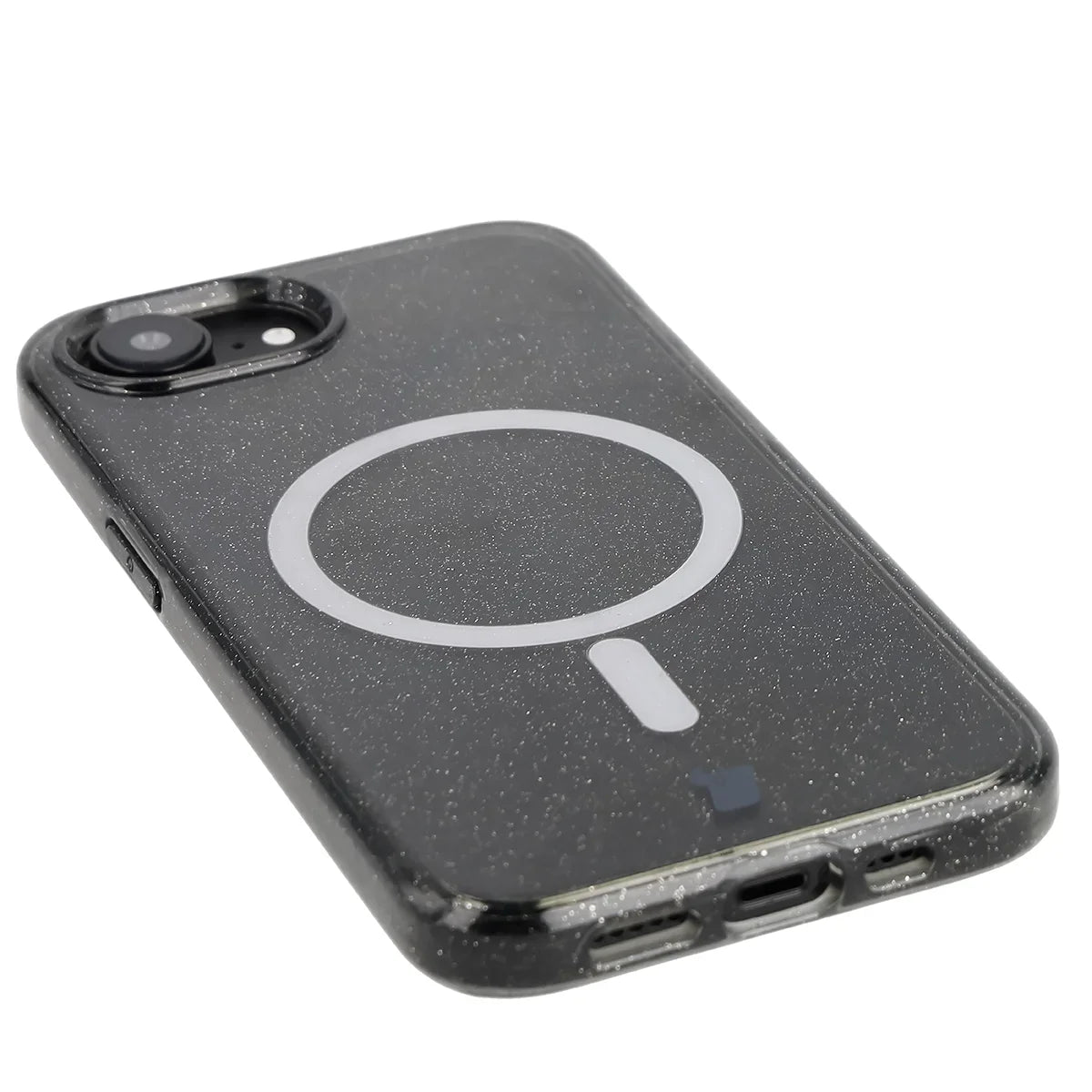 Glitzer Hülle mit Magnetring für iPhone 17e / 16e, Bizon Case SparklO, Transparent-Schwarz mit Glitzer