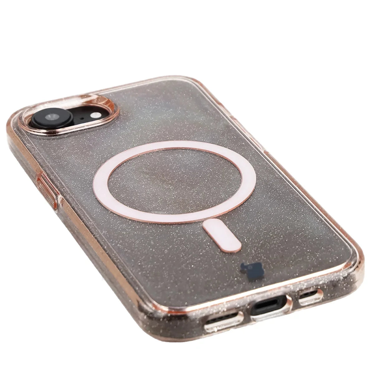 Glitzer Hülle mit Magnetring für iPhone 17e / 16e, Bizon Case SparklO, Transparent-Hellorange mit Glitzer