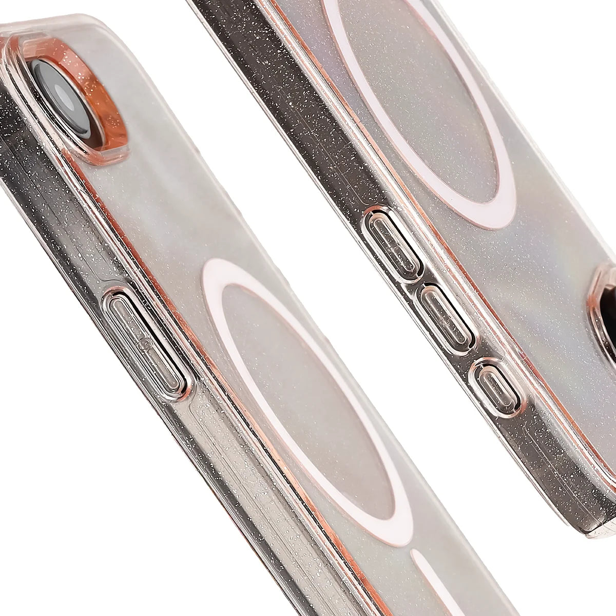 Glitzer Hülle mit Magnetring für iPhone 17e / 16e, Bizon Case SparklO, Transparent-Hellorange mit Glitzer