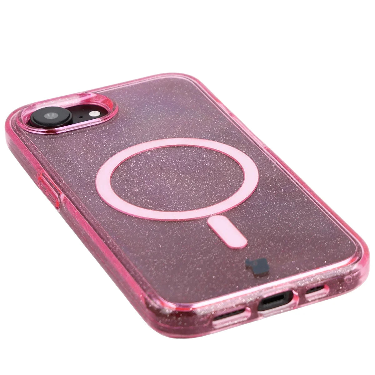 Glitzer Hülle mit Magnetring für iPhone 17e / 16e, Bizon Case SparklO, Transparent-Rosa mit Glitzer