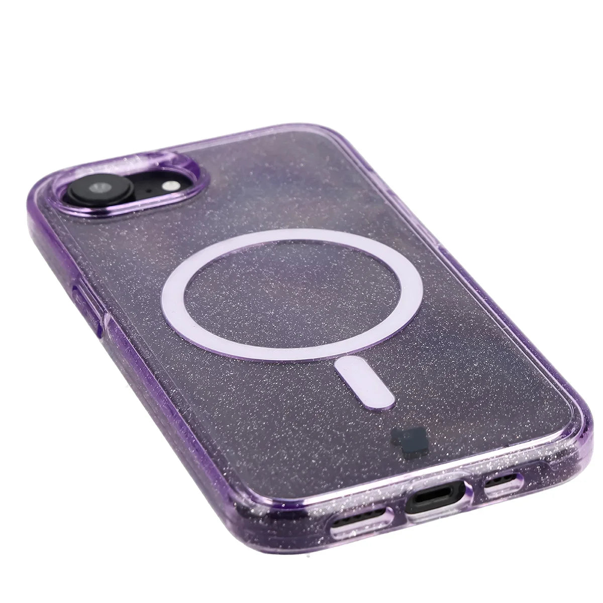 Glitzer Hülle mit Magnetring für iPhone 17e / 16e, Bizon Case SparklO, Transparent-Violet mit Glitzer