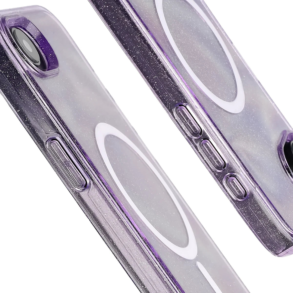 Glitzer Hülle mit Magnetring für iPhone 17e / 16e, Bizon Case SparklO, Transparent-Violet mit Glitzer