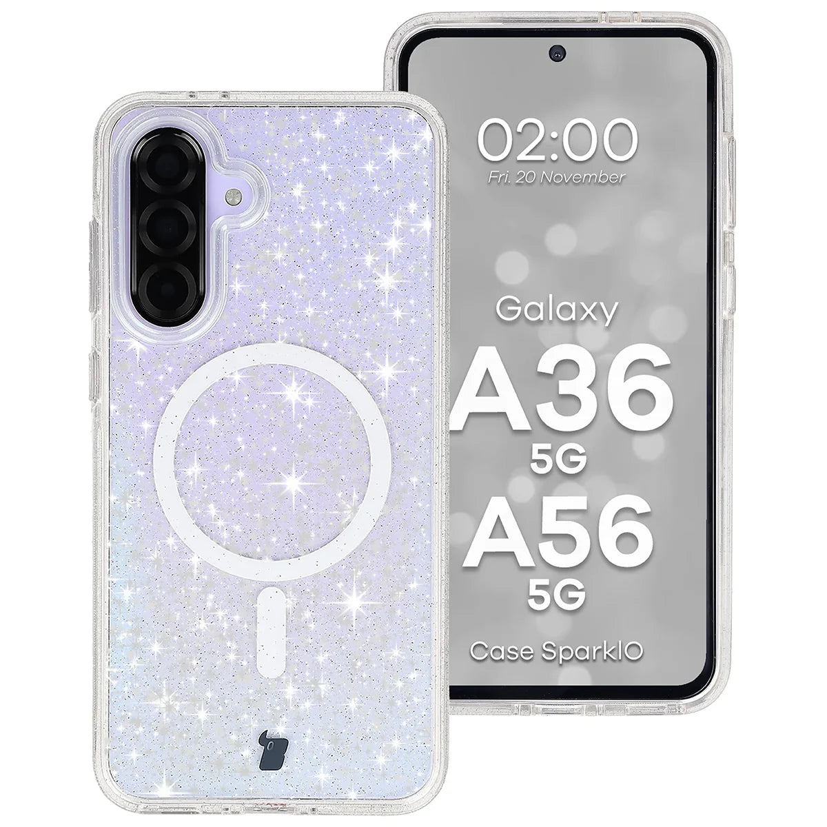 Glitzer Hülle mit Magnetring für Galaxy A36 5G / A56 5G, Bizon Case SparklO, Transparent mit Glitzer