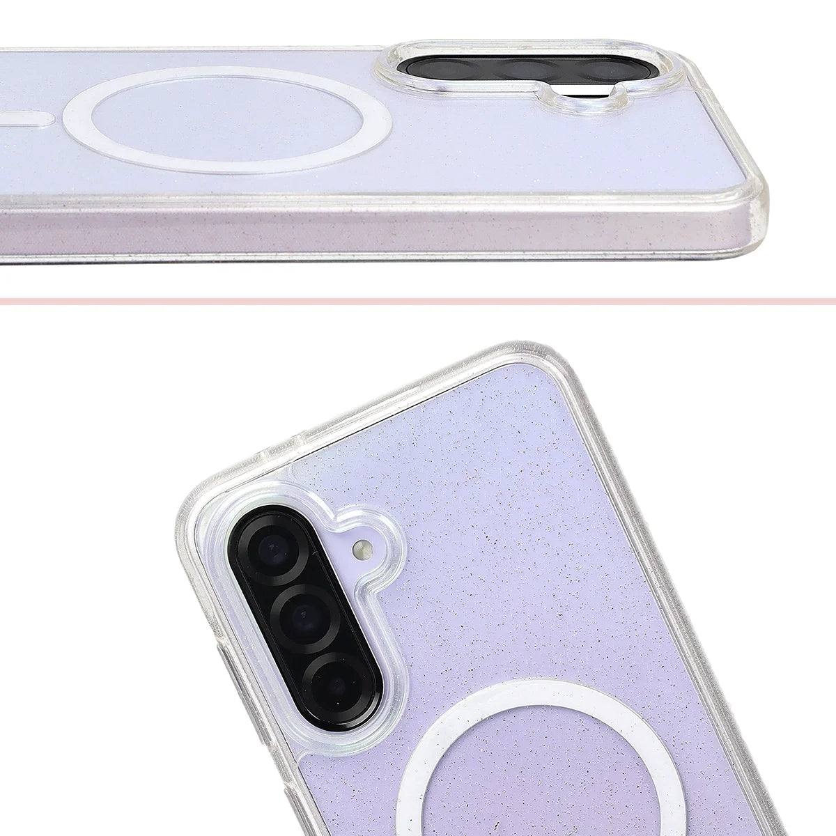 Glitzer Hülle mit Magnetring für Galaxy A36 5G / A56 5G, Bizon Case SparklO, Transparent mit Glitzer