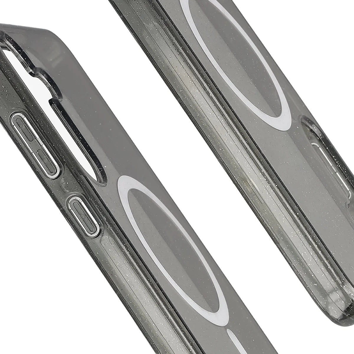 Glitzer Hülle mit Magnetring für Galaxy S25 Plus / S24 Plus, Bizon Case SparklO, Transparent-Schwarz mit Glitzer