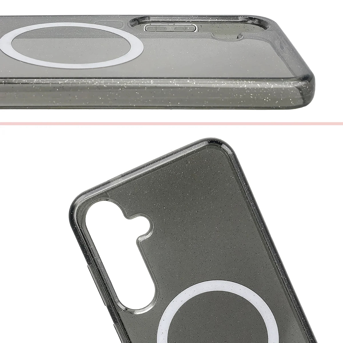 Glitzer Hülle mit Magnetring für Galaxy S25 Plus / S24 Plus, Bizon Case SparklO, Transparent-Schwarz mit Glitzer