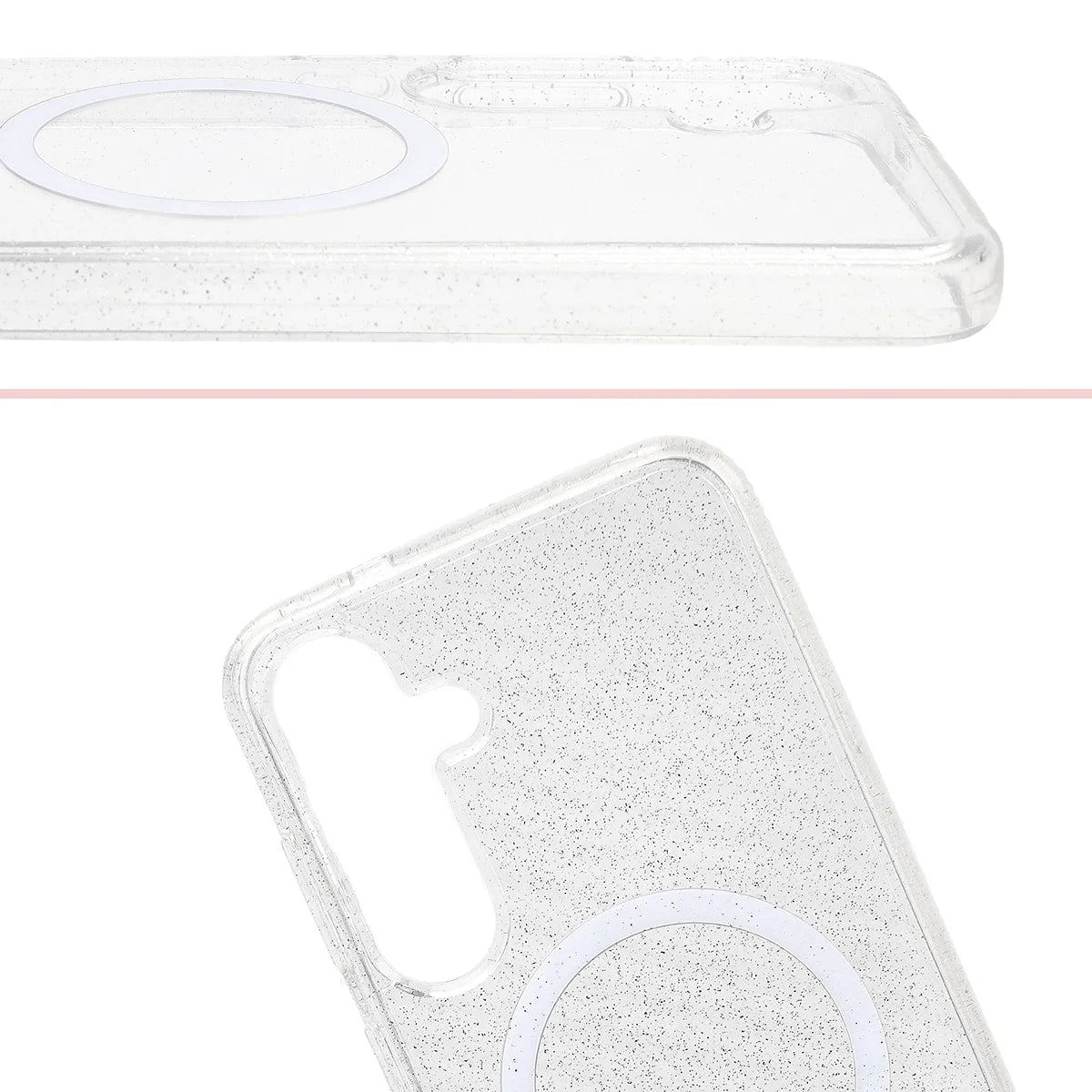 Glitzer Hülle mit Magnetring für Galaxy S25 Plus / S24 Plus, Bizon Case SparklO, Transparent mit Glitzer