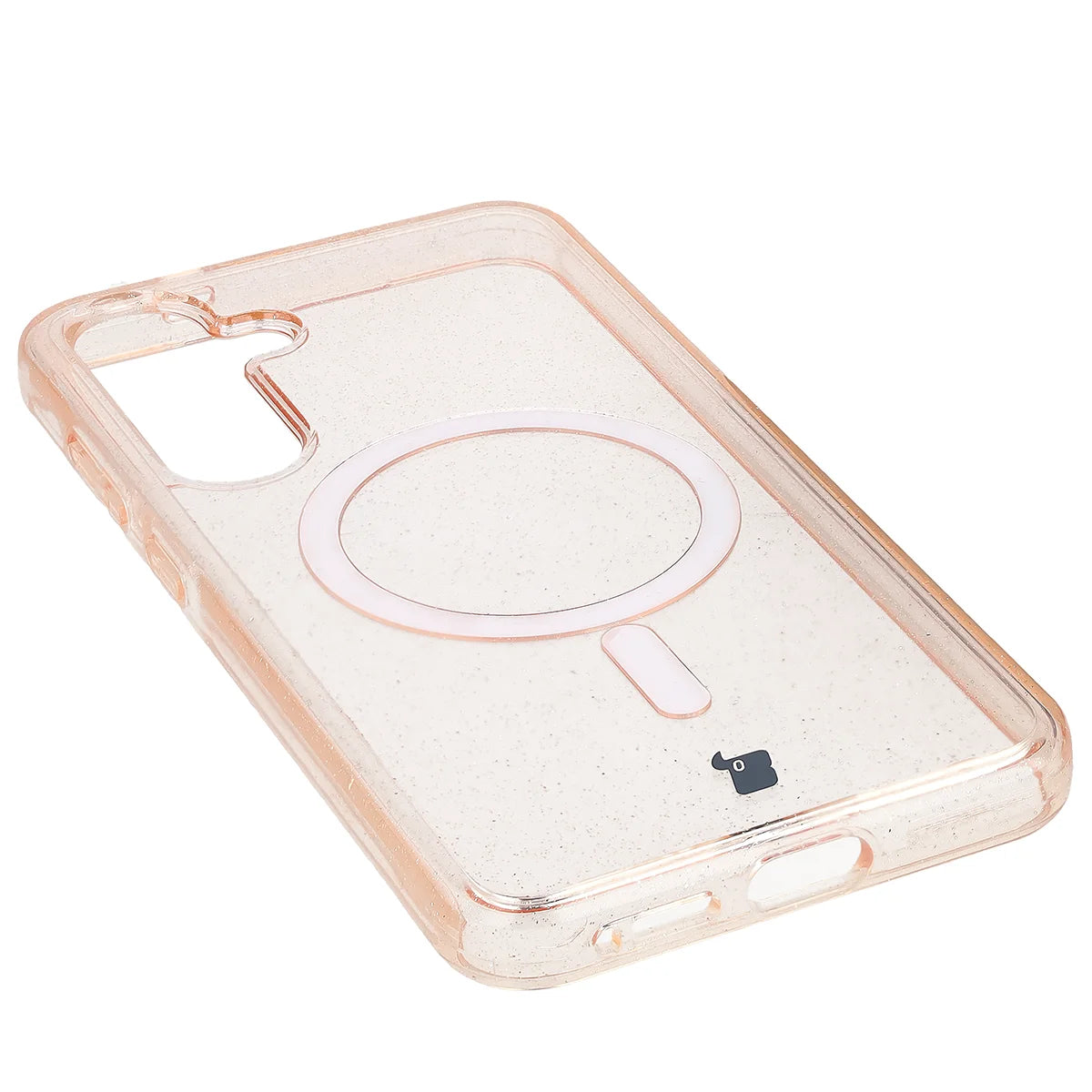 Glitzer Hülle mit Magnetring für Galaxy S25 Plus / S24 Plus, Bizon Case SparklO, Transparent-Hellorange mit Glitzer