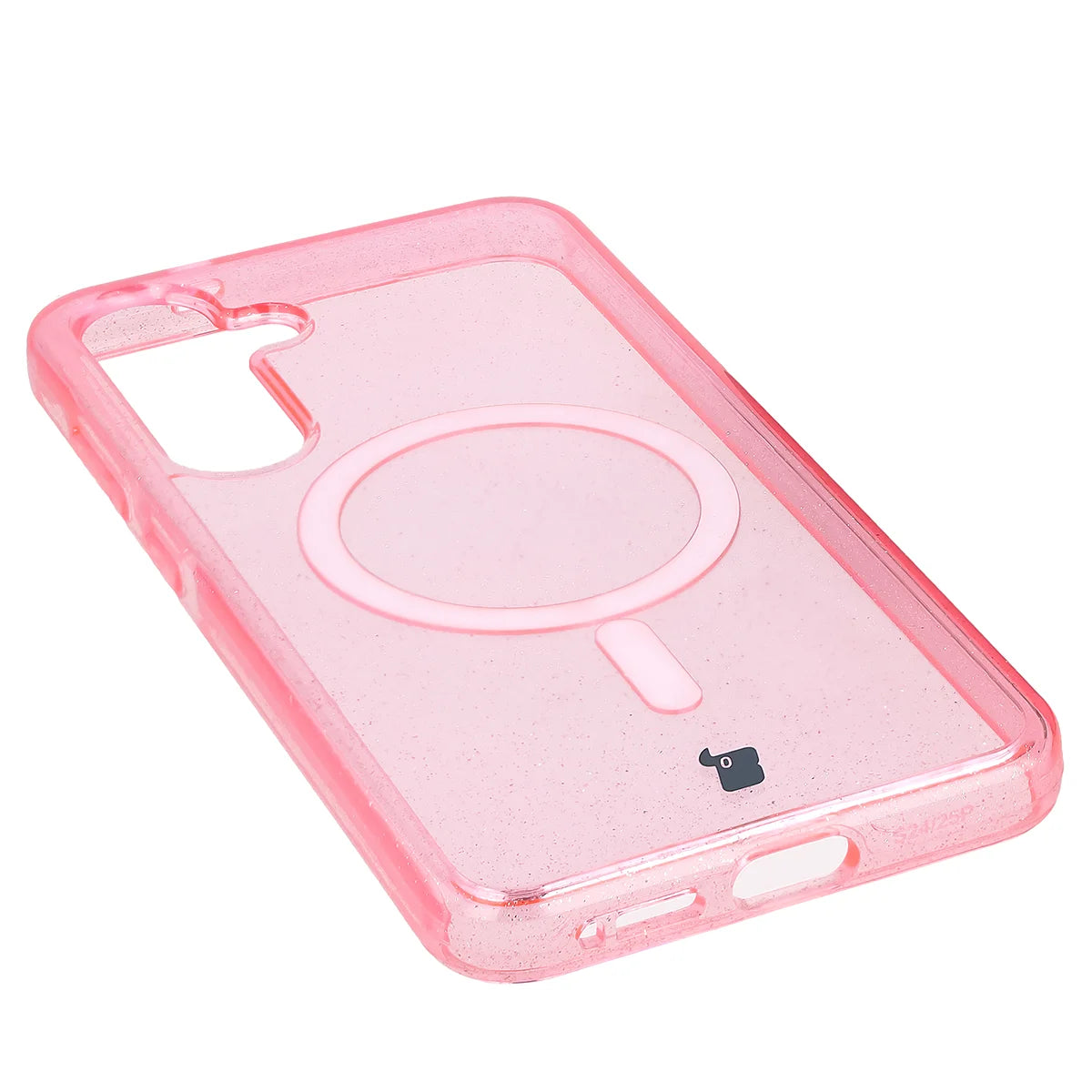 Glitzer Hülle mit Magnetring für Galaxy S25 Plus / S24 Plus, Bizon Case SparklO, Transparent-Rosa mit Glitzer