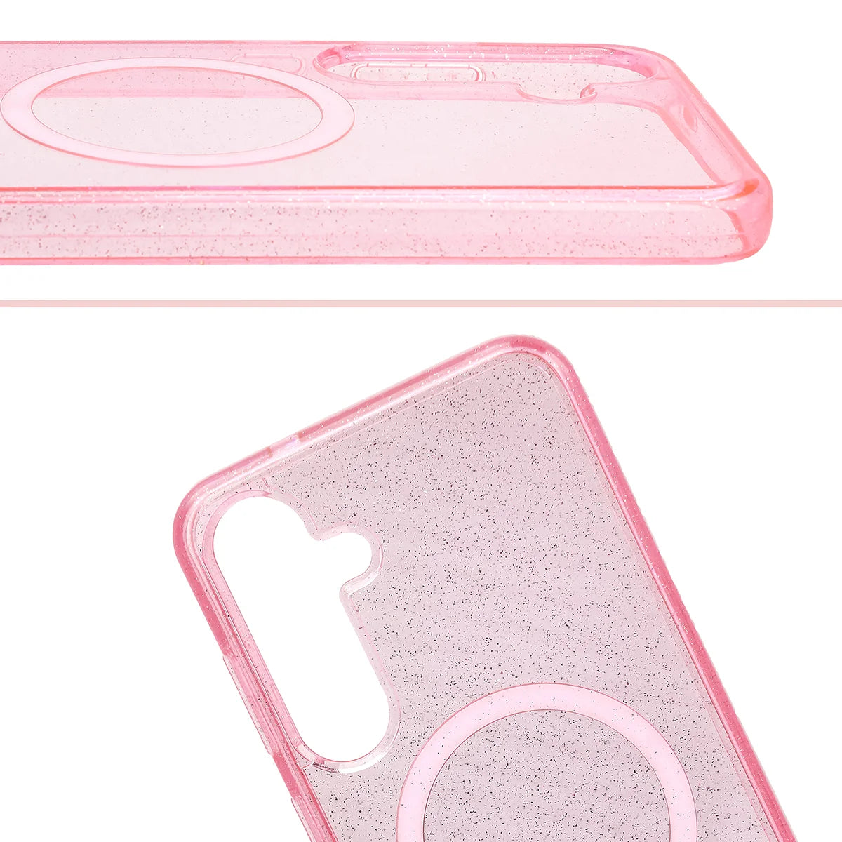 Glitzer Hülle mit Magnetring für Galaxy S25 Plus / S24 Plus, Bizon Case SparklO, Transparent-Rosa mit Glitzer