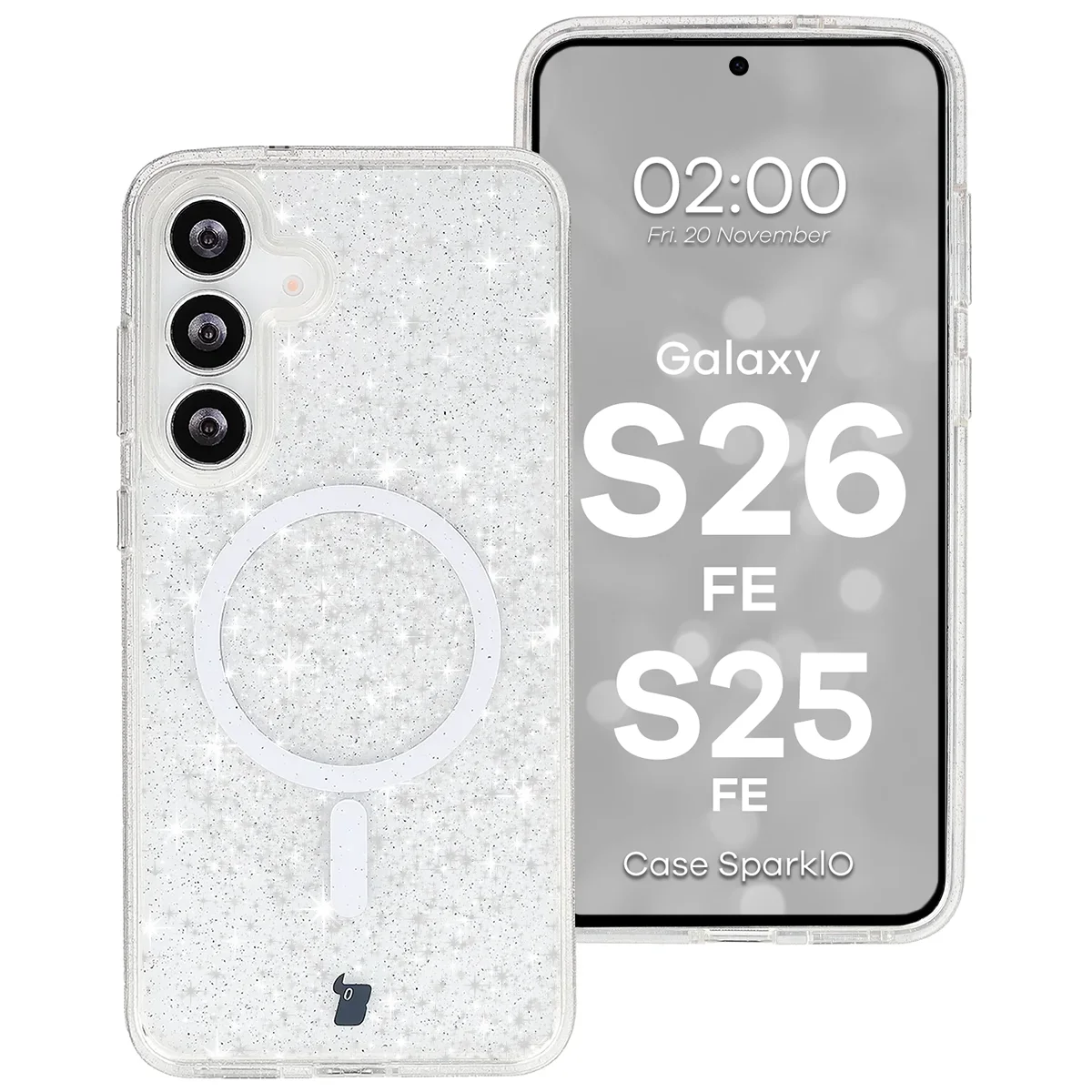 Glitzer Hülle mit Magnetring für Galaxy S26 FE / S25 FE, Bizon Case SparklO, Transparent mit Glitzer (1/6)