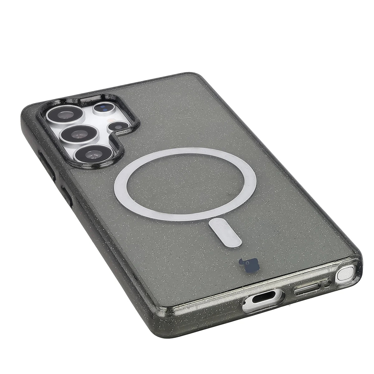 Glitzer Hülle mit Magnetring für Galaxy S25 Ultra, Bizon Case SparklO, Transparent-Schwarz mit Glitzer