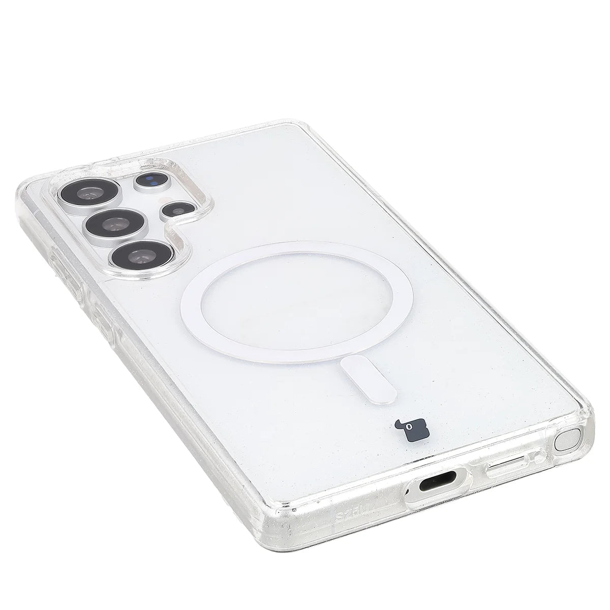 Glitzer Hülle mit Magnetring für Galaxy S25 Ultra, Bizon Case SparklO, Transparent mit Glitzer