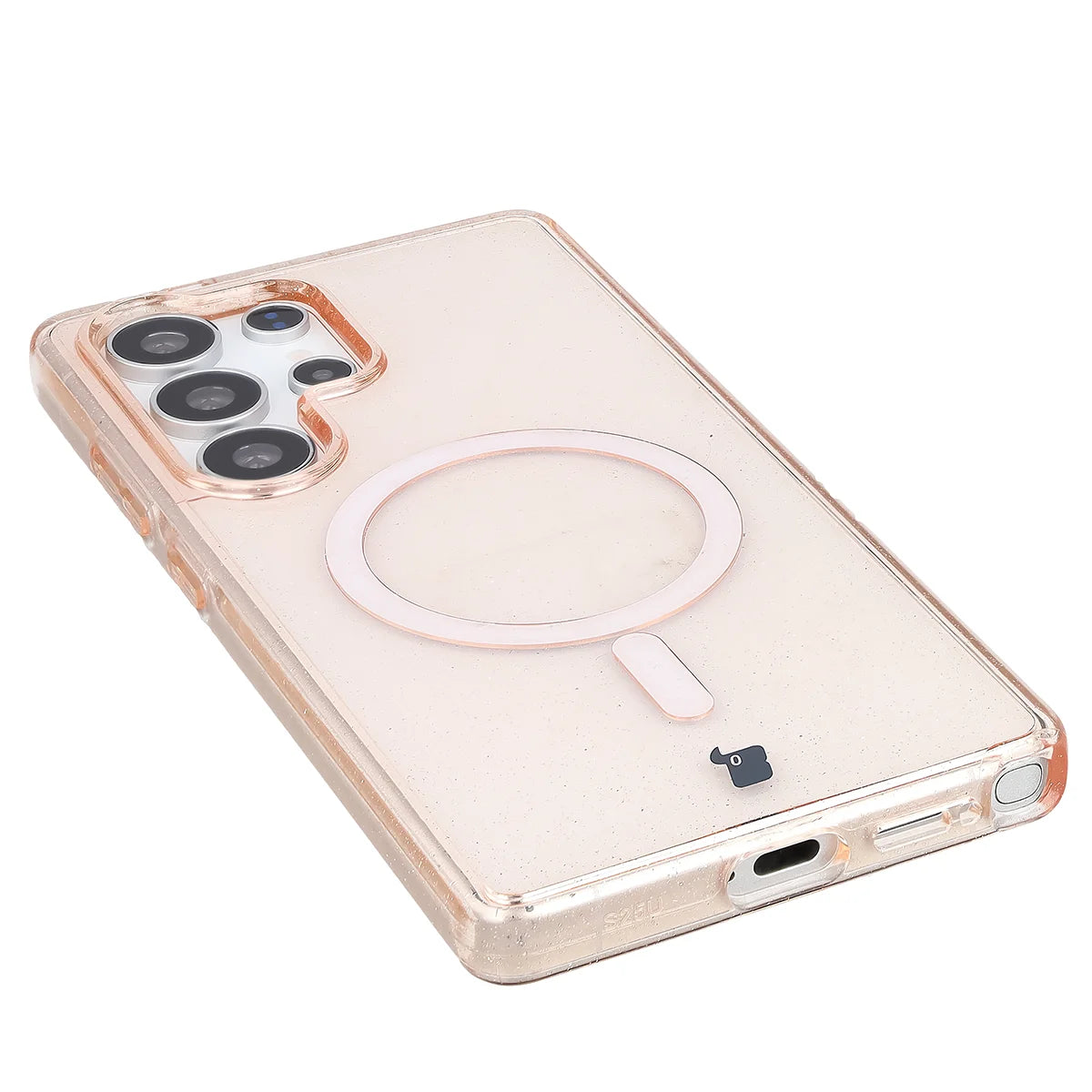 Glitzer Hülle mit Magnetring für Galaxy S25 Ultra, Bizon Case SparklO, Transparent-Hellorange mit Glitzer