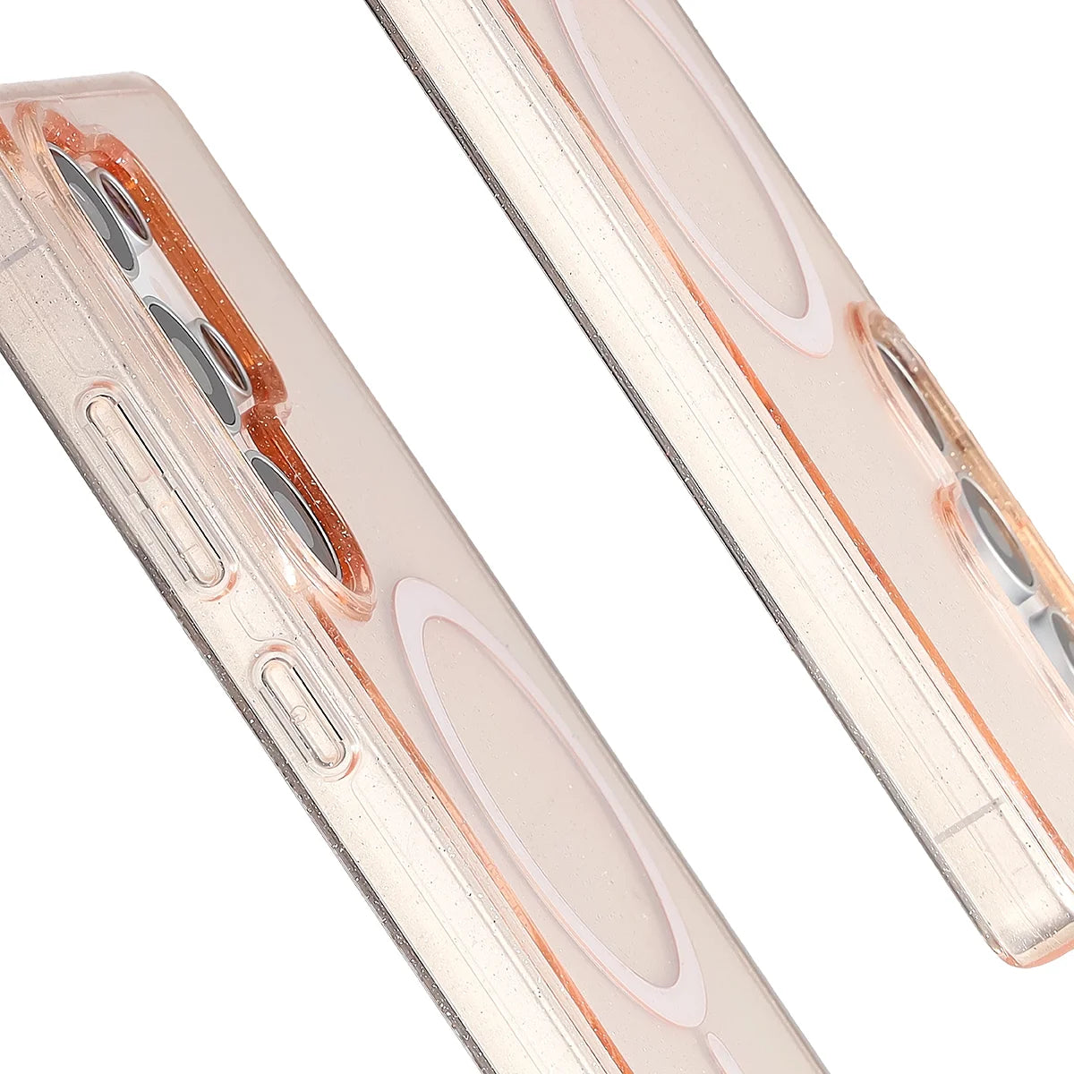 Glitzer Hülle mit Magnetring für Galaxy S25 Ultra, Bizon Case SparklO, Transparent-Hellorange mit Glitzer