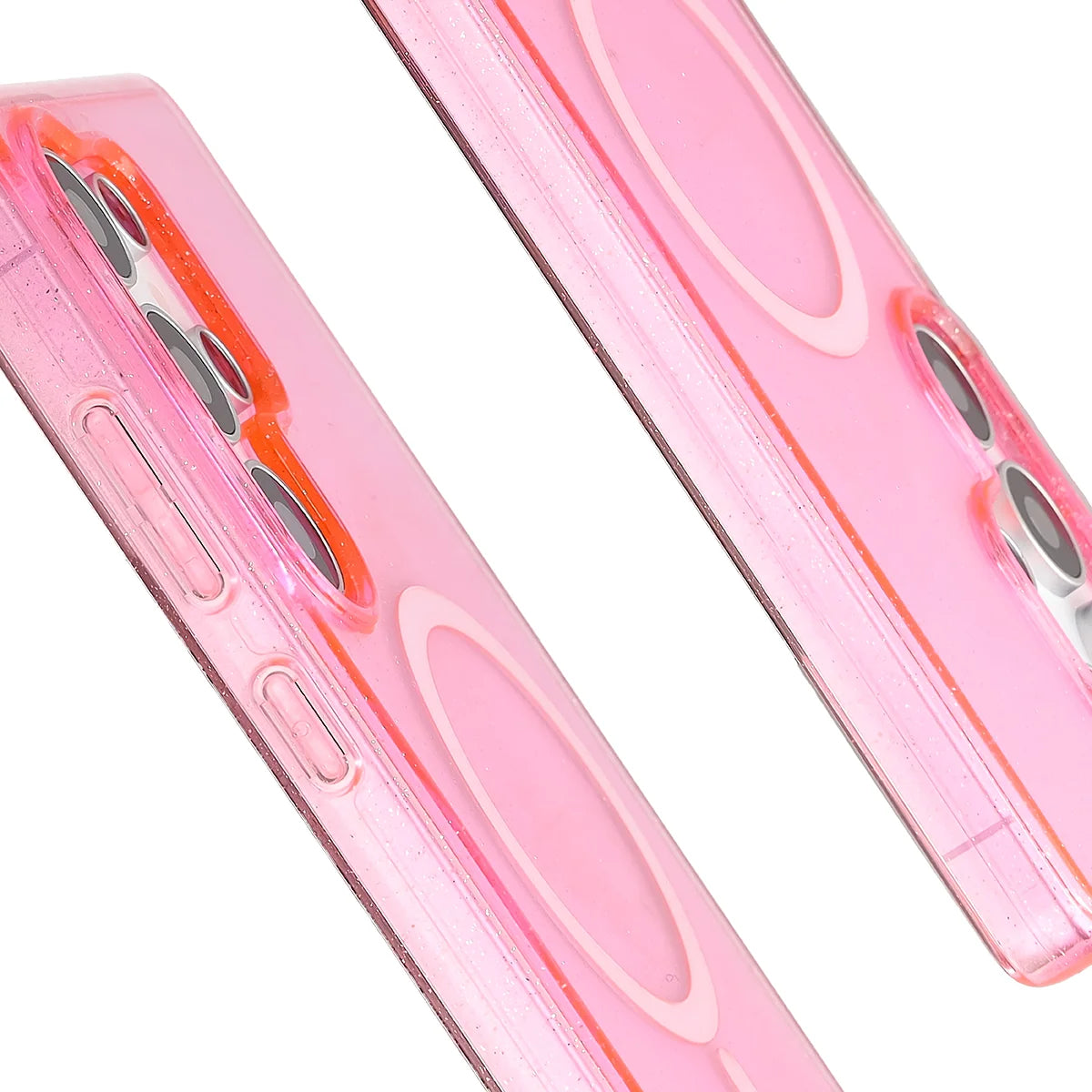 Glitzer Hülle mit Magnetring für Galaxy S25 Ultra, Bizon Case SparklO, Transparent-Rosa mit Glitzer