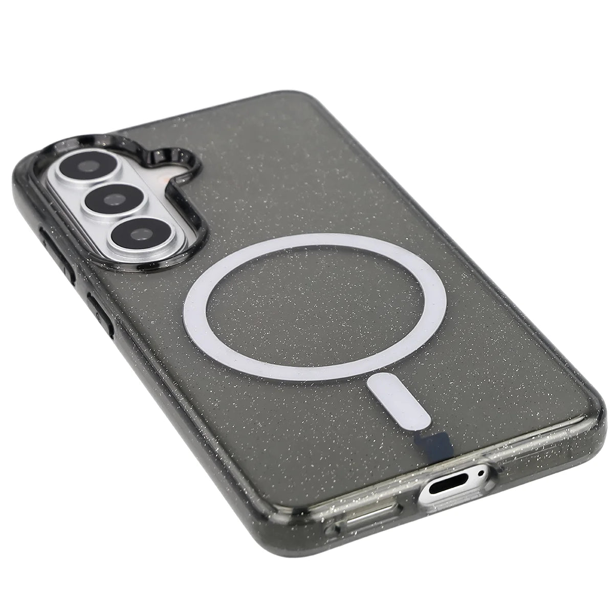 Glitzer Hülle mit Magnetring für Galaxy S26, Bizon Case SparklO, Transparent-Schwarz mit Glitzer