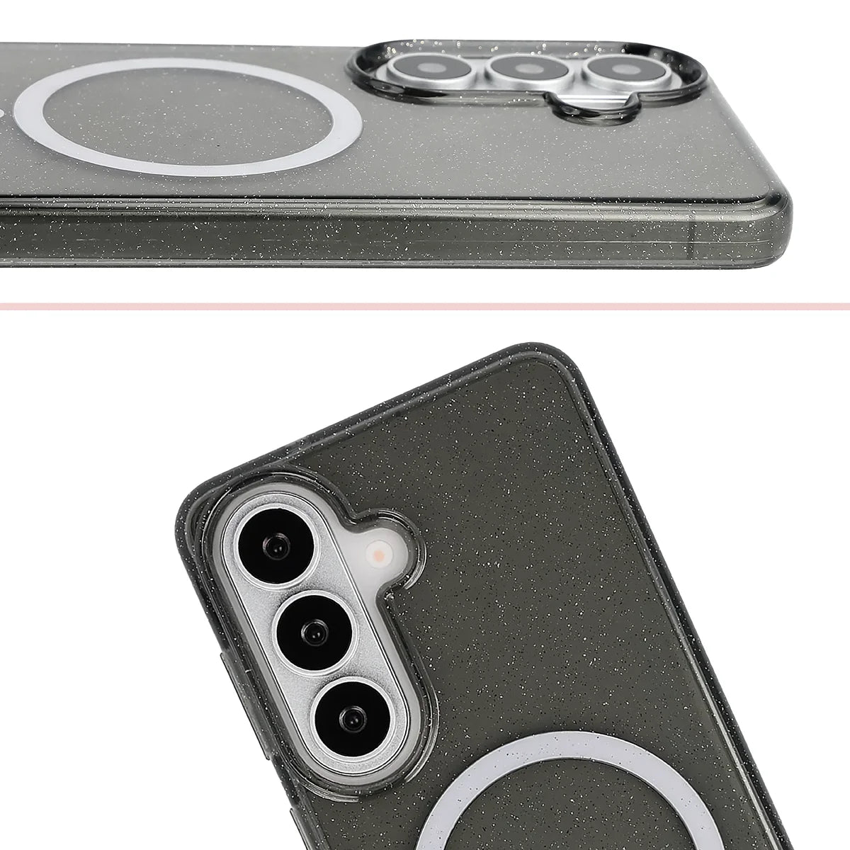 Glitzer Hülle mit Magnetring für Galaxy S26, Bizon Case SparklO, Transparent-Schwarz mit Glitzer