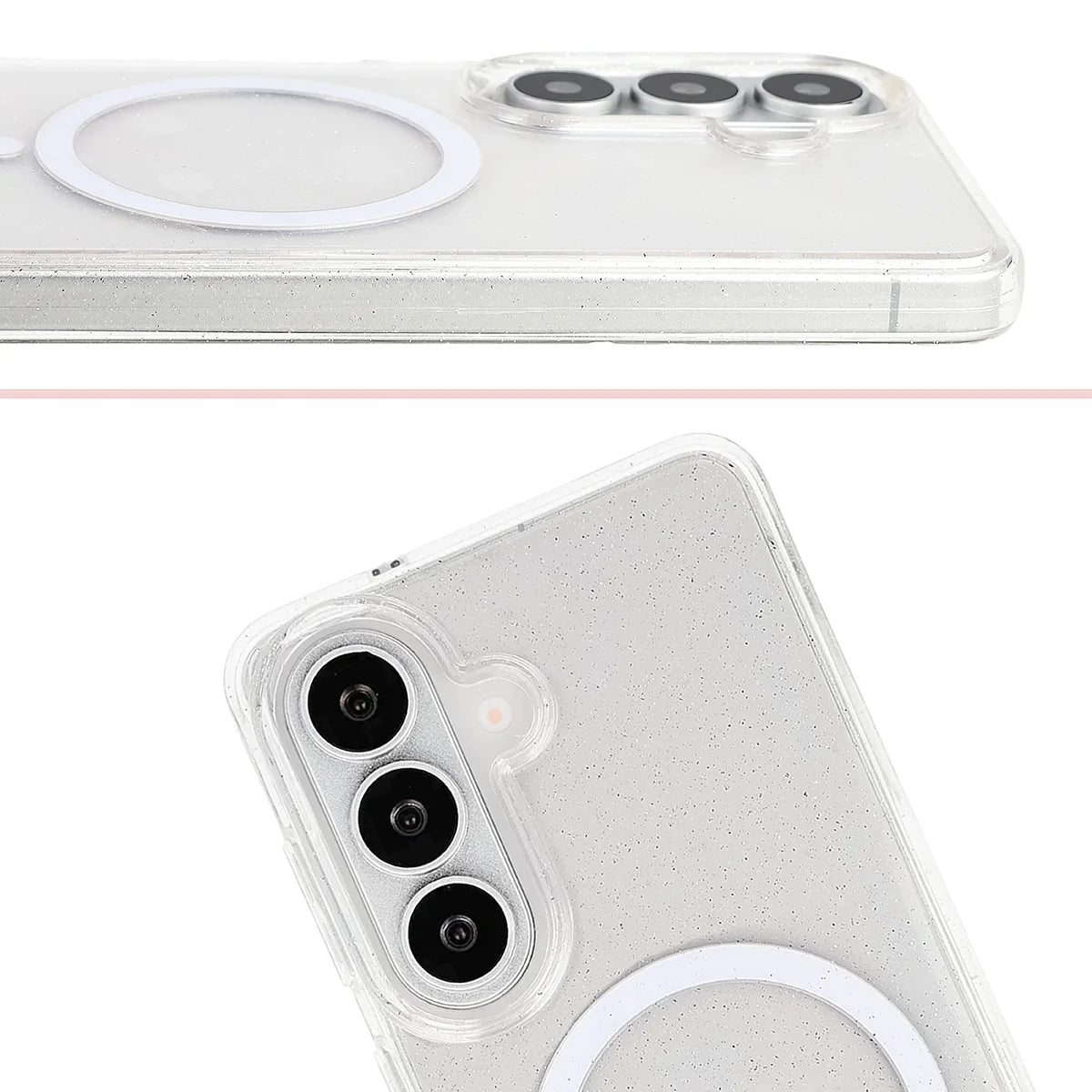Glitzer Hülle mit Magnetring für Galaxy S26, Bizon Case SparklO, Transparent mit Glitzer