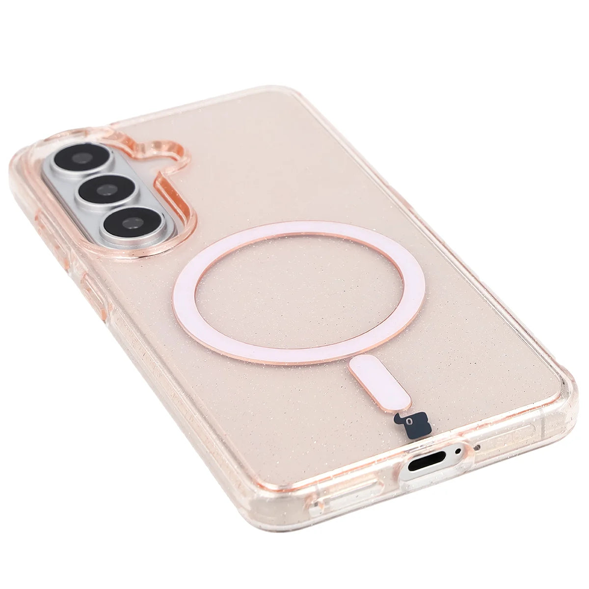 Glitzer Hülle mit Magnetring für Galaxy S26, Bizon Case SparklO, Transparent-Hellorange mit Glitzer
