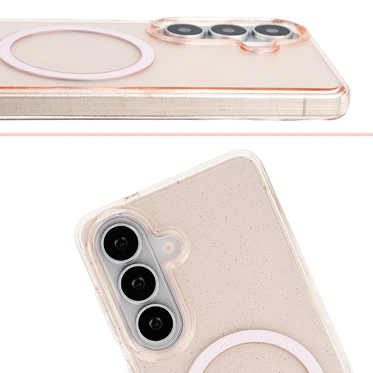 Glitzer Hülle mit Magnetring für Galaxy S26, Bizon Case SparklO, Transparent-Hellorange mit Glitzer