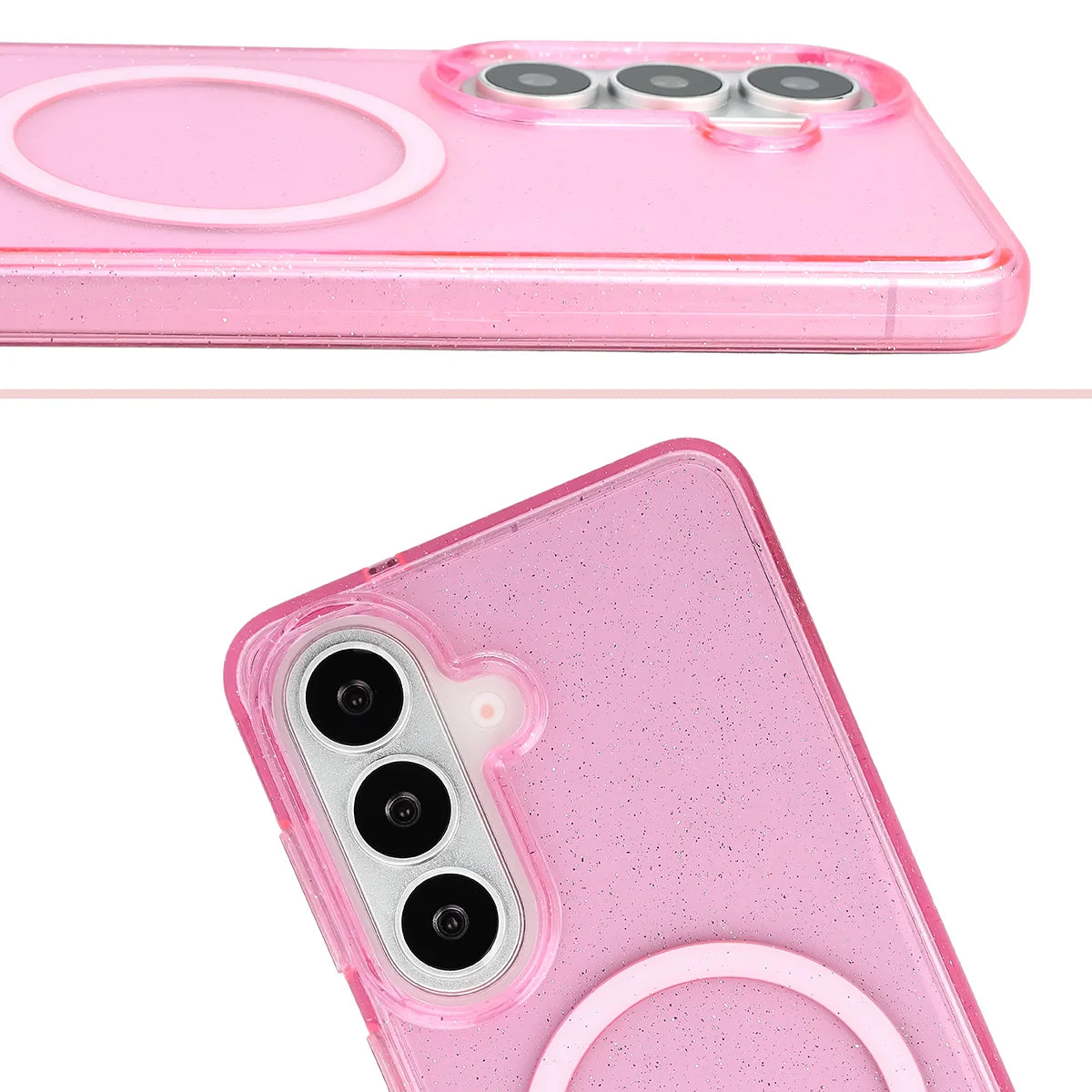 Glitzer Hülle mit Magnetring für Galaxy S26, Bizon Case SparklO, Transparent-Rosa mit Glitzer