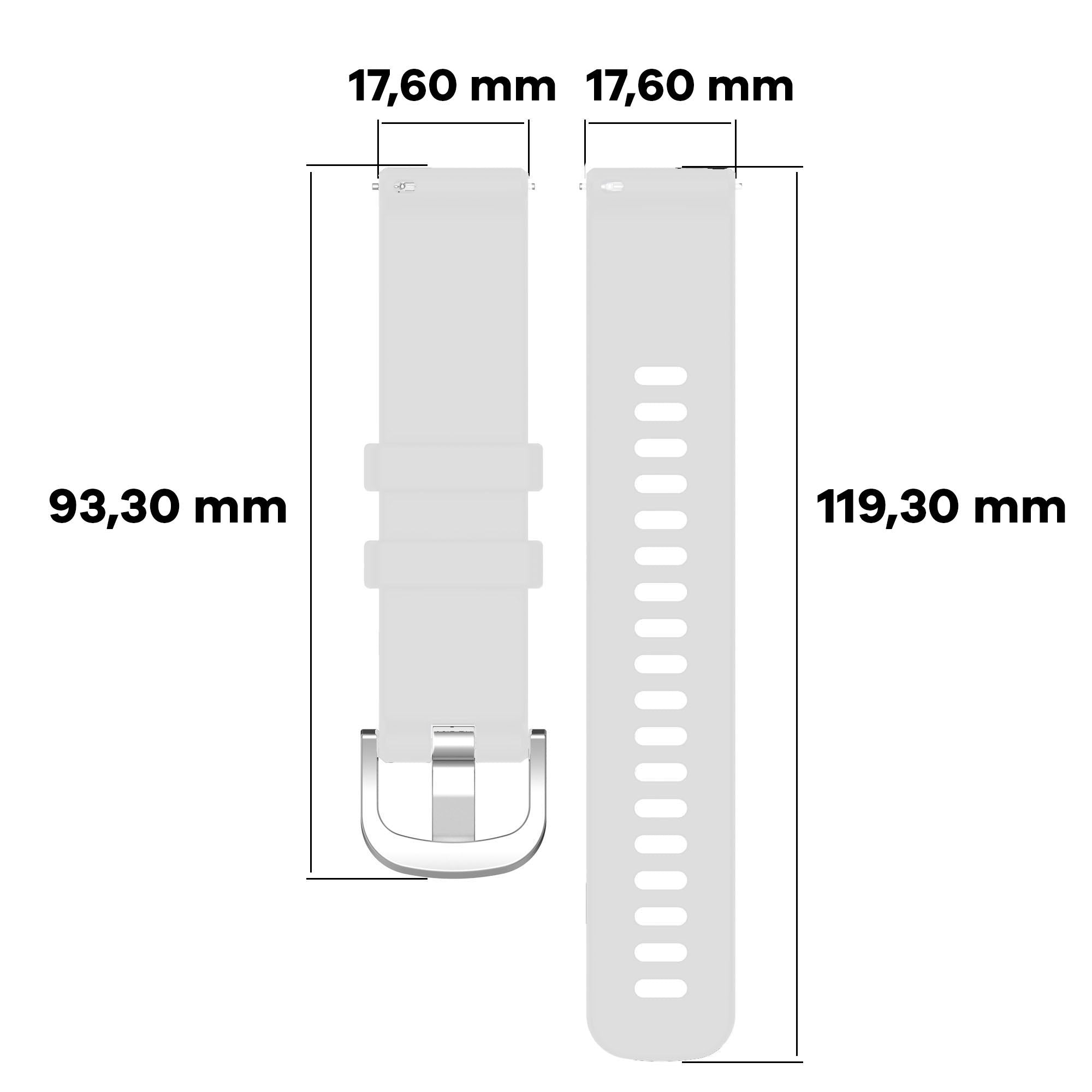 Silikon Armband für Smartwatch, Bizon Strap Watch Silicone Pro T, QuickRelease 18 mm, Weiß