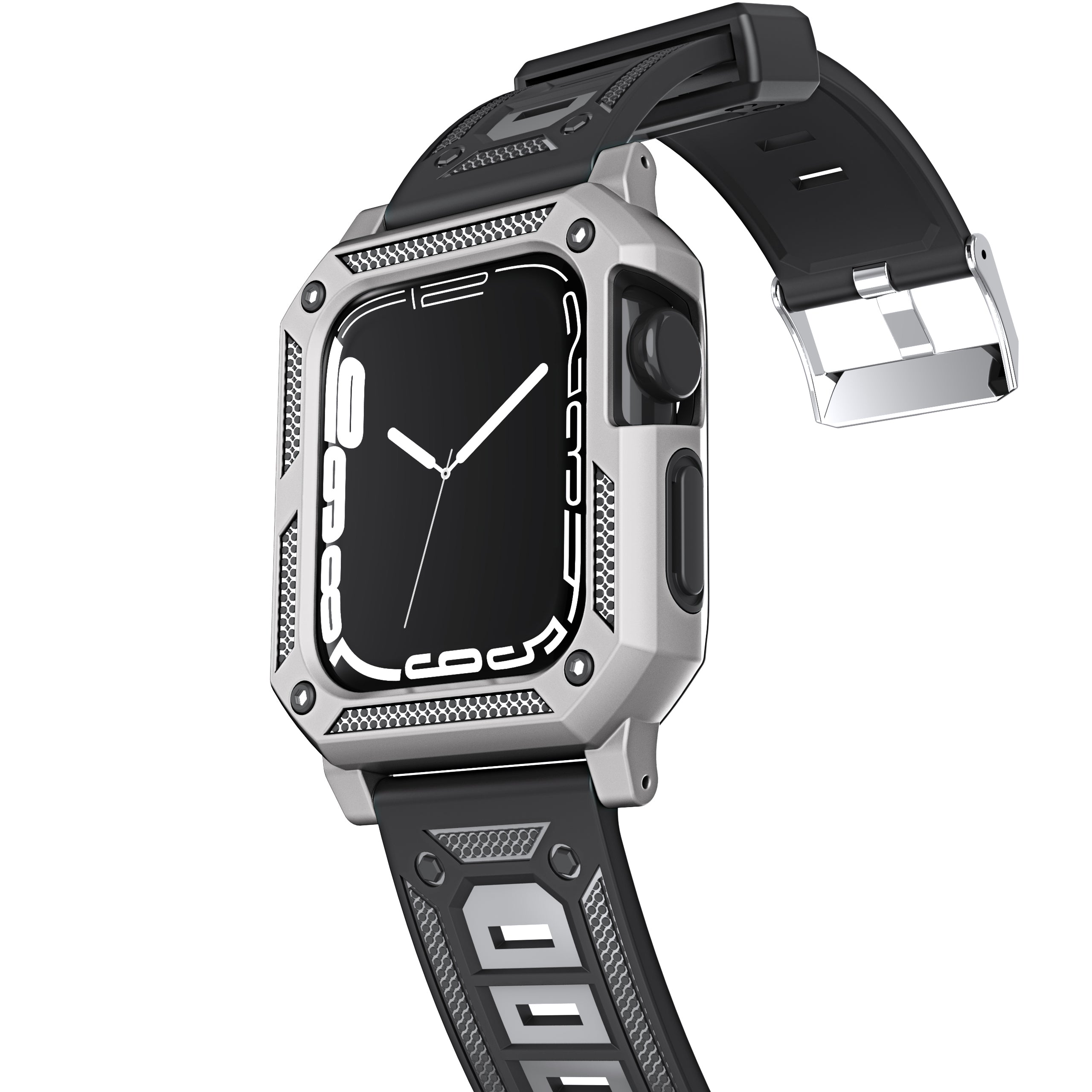 Schutzhülle mit Armband Bizon Strap + Case Watch Armor für Apple Watch 45/44 mm, Silbern