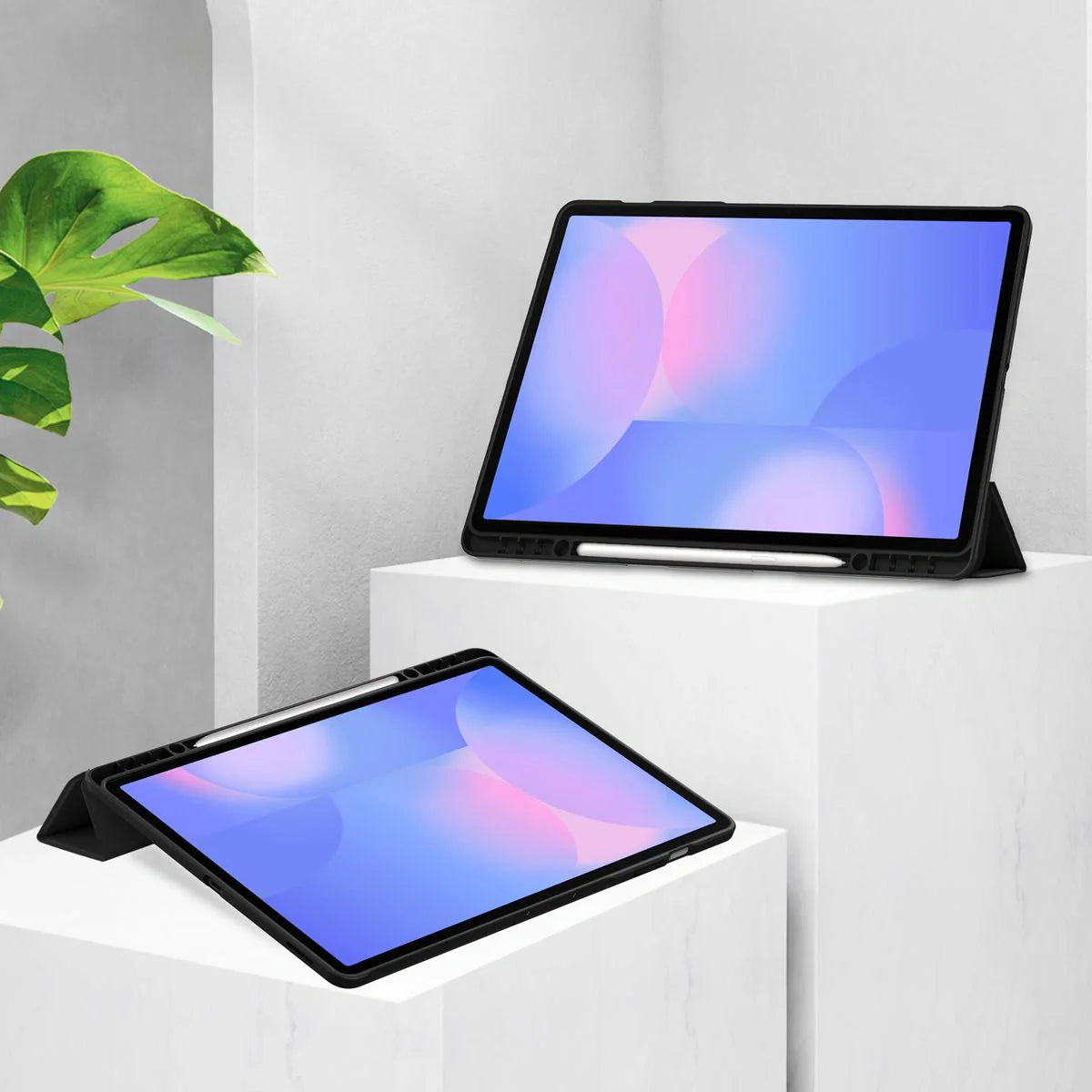 Schutzhülle mit Klappe für Galaxy Tab S10 FE Plus, Bizon Case Tab Clear Matt, Schwarz