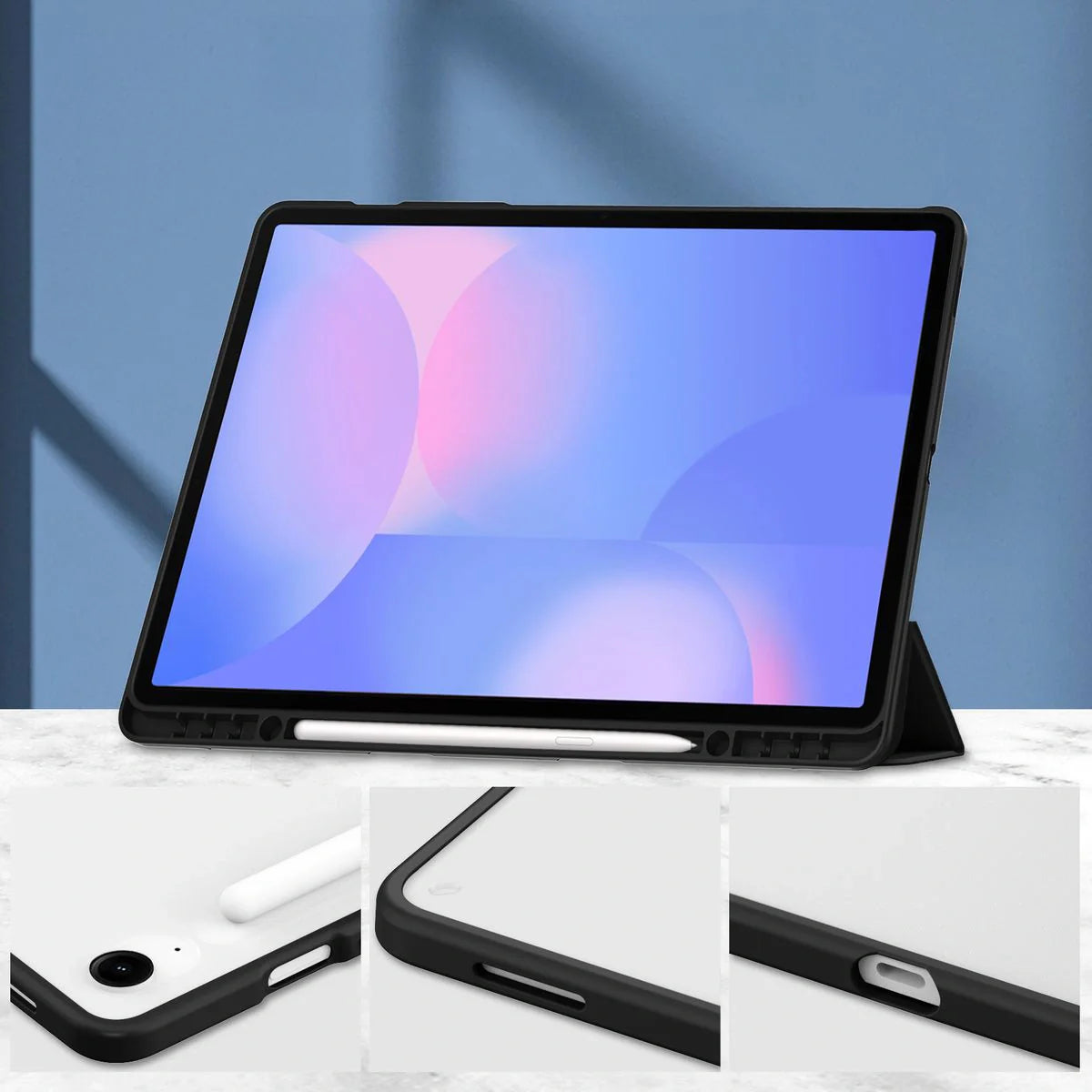 Schutzhülle mit Klappe für Galaxy Tab S10 FE Plus, Bizon Case Tab Clear Matt, Schwarz